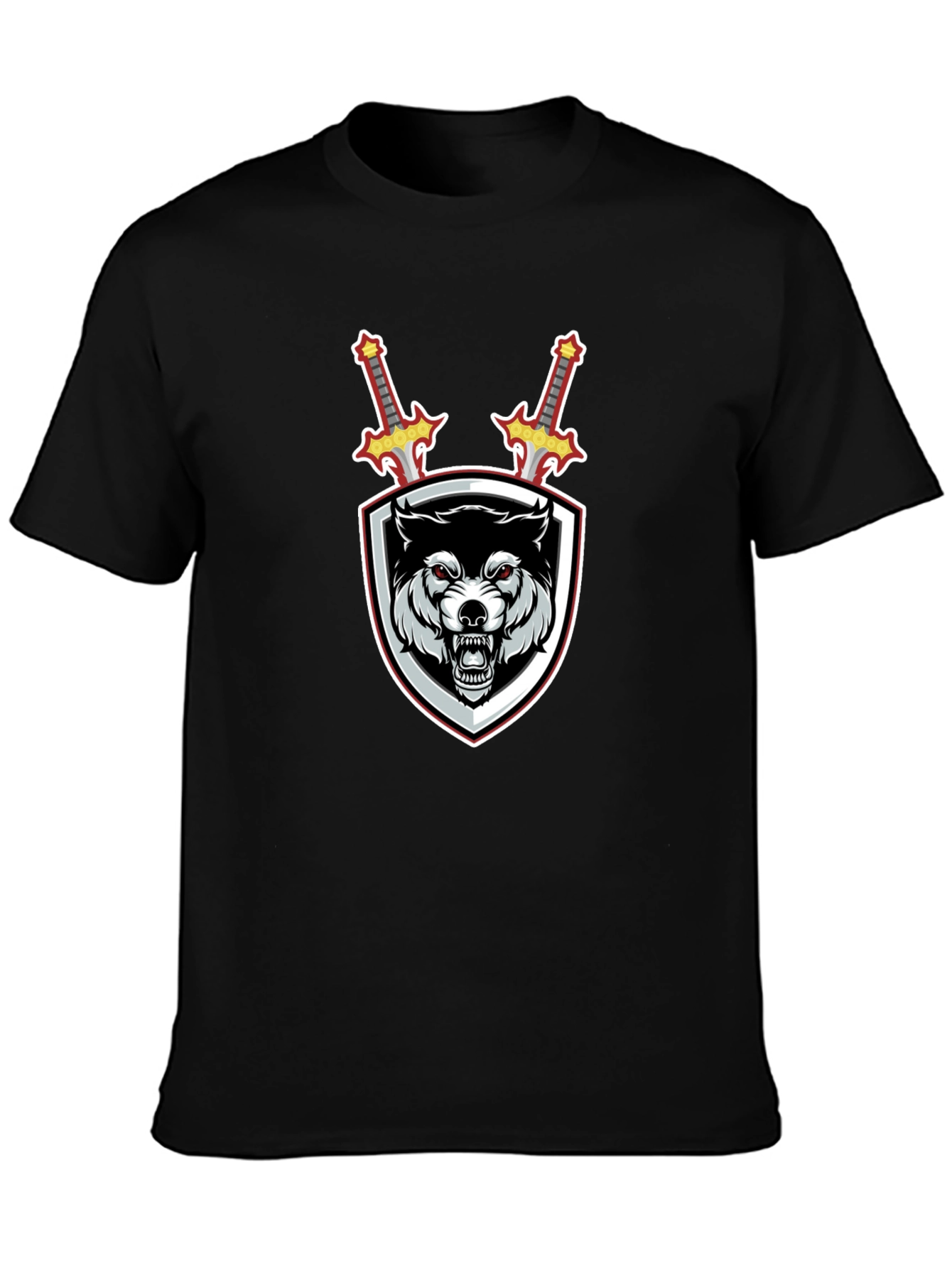 Wolf Shield Swords Graphic Black T-Shirt