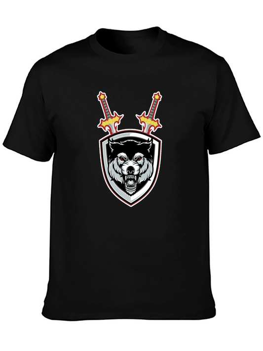 Wolf Shield Swords Graphic Black T-Shirt