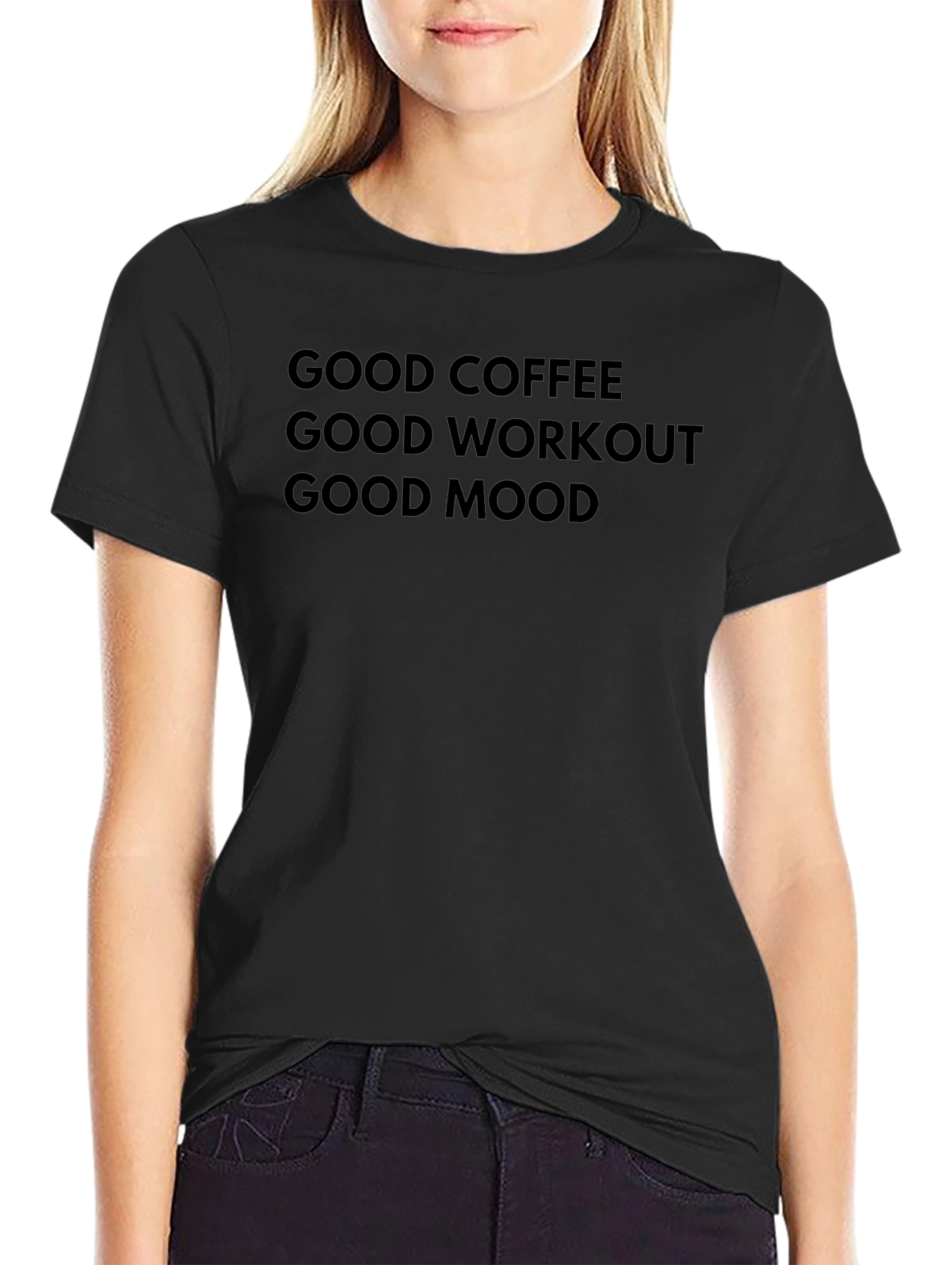 Good Coffee Workout Mood Black Graphic Tee