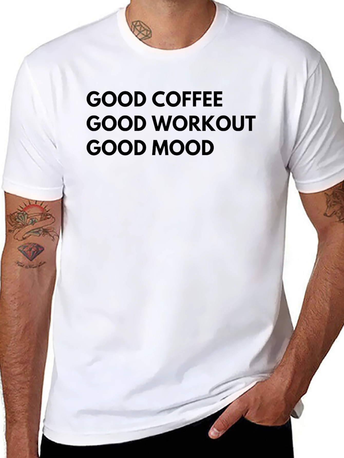 Good Coffee Workout Mood Black Graphic Tee