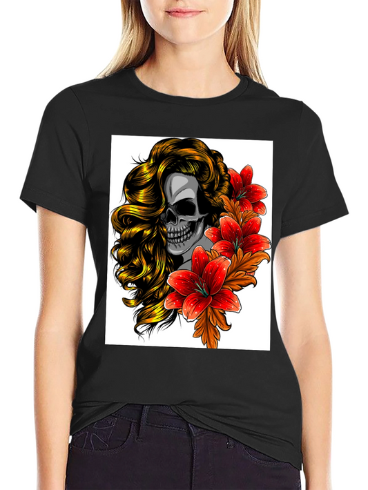 Skull & Flowers Graphic Tee - Stylish Mens Black T-Shirt