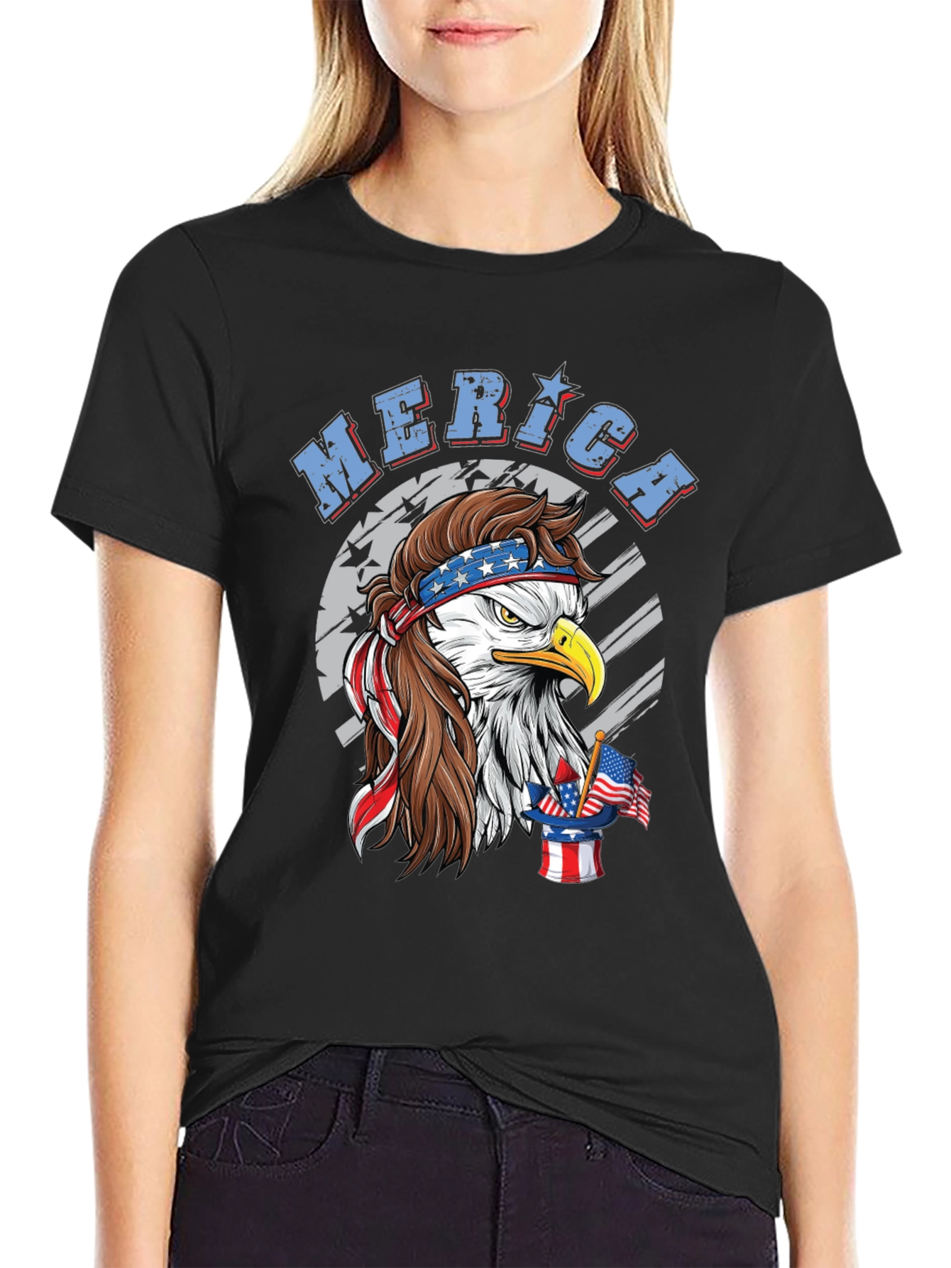 Patriotic Eagle Mullet Graphic Tee - American Pride