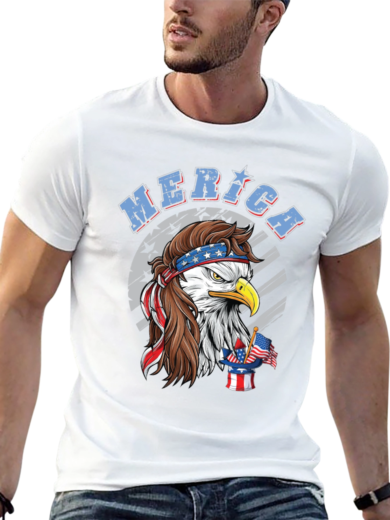 Patriotic Eagle Mullet Graphic Tee - American Pride