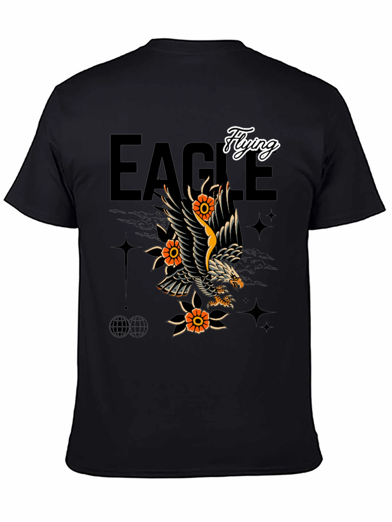 Eagle Tattoo Style Graphic Print Black T-Shirt