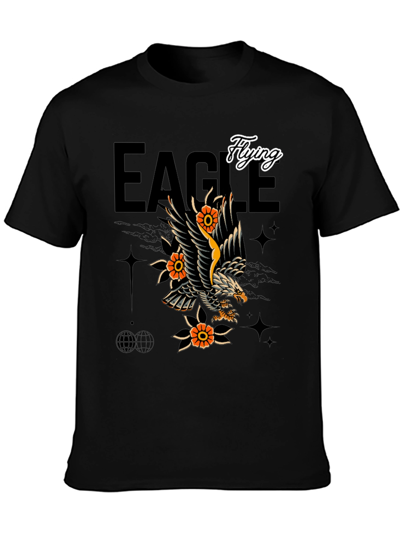 Eagle Tattoo Style Graphic Print Black T-Shirt