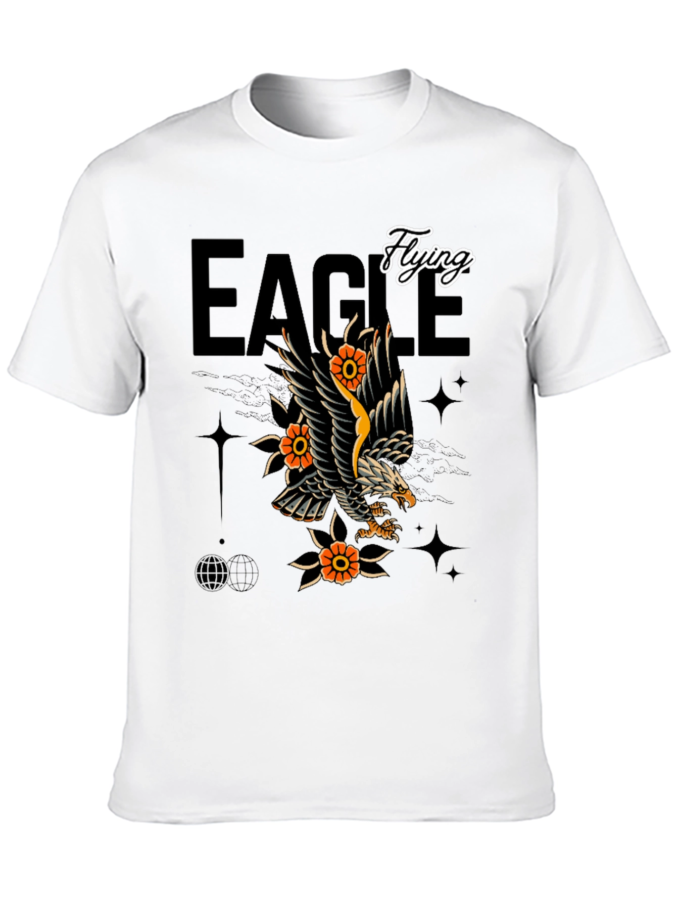 Eagle Tattoo Style Graphic Print Black T-Shirt