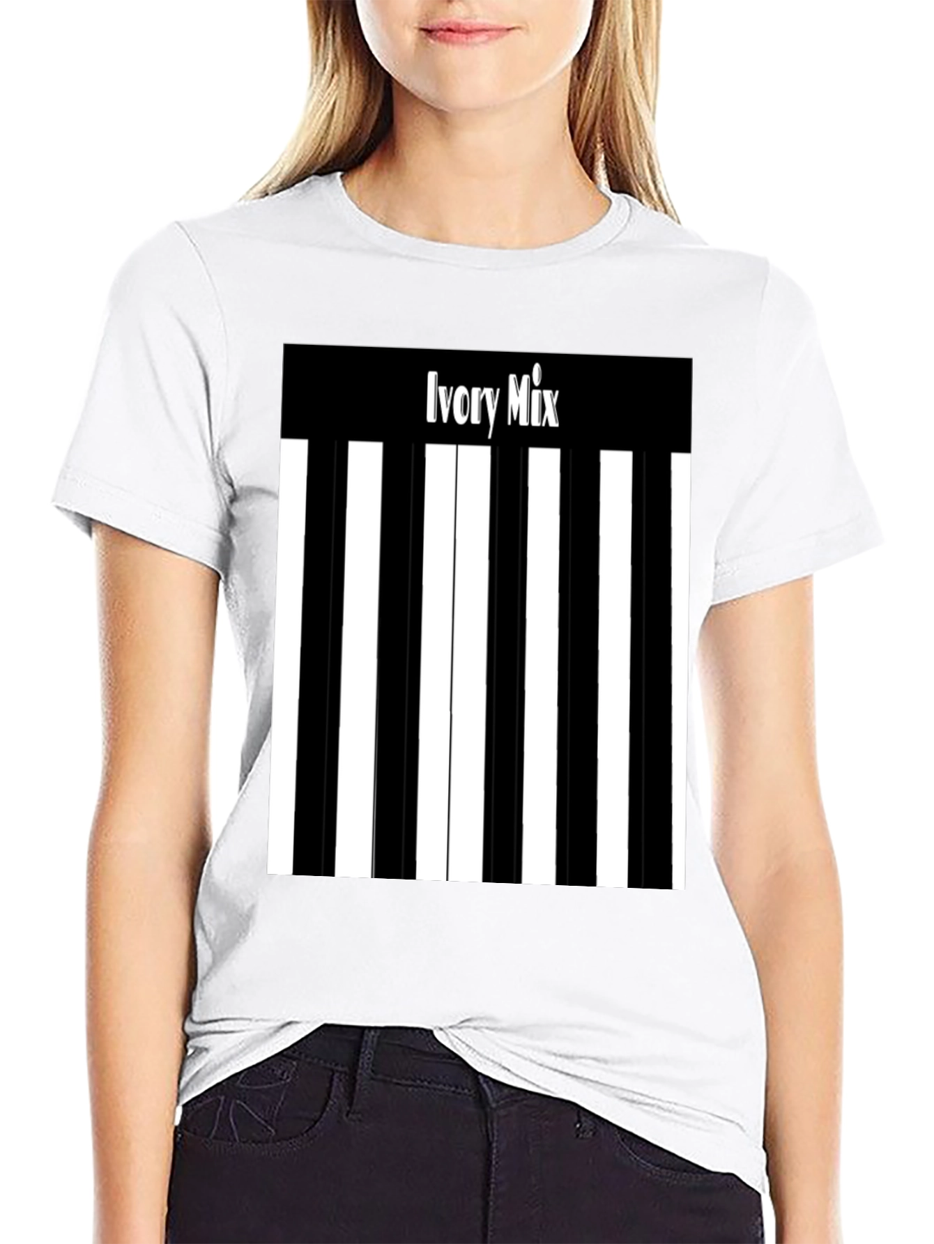 Ivory Mix Piano Keys Graphic Tee - Black