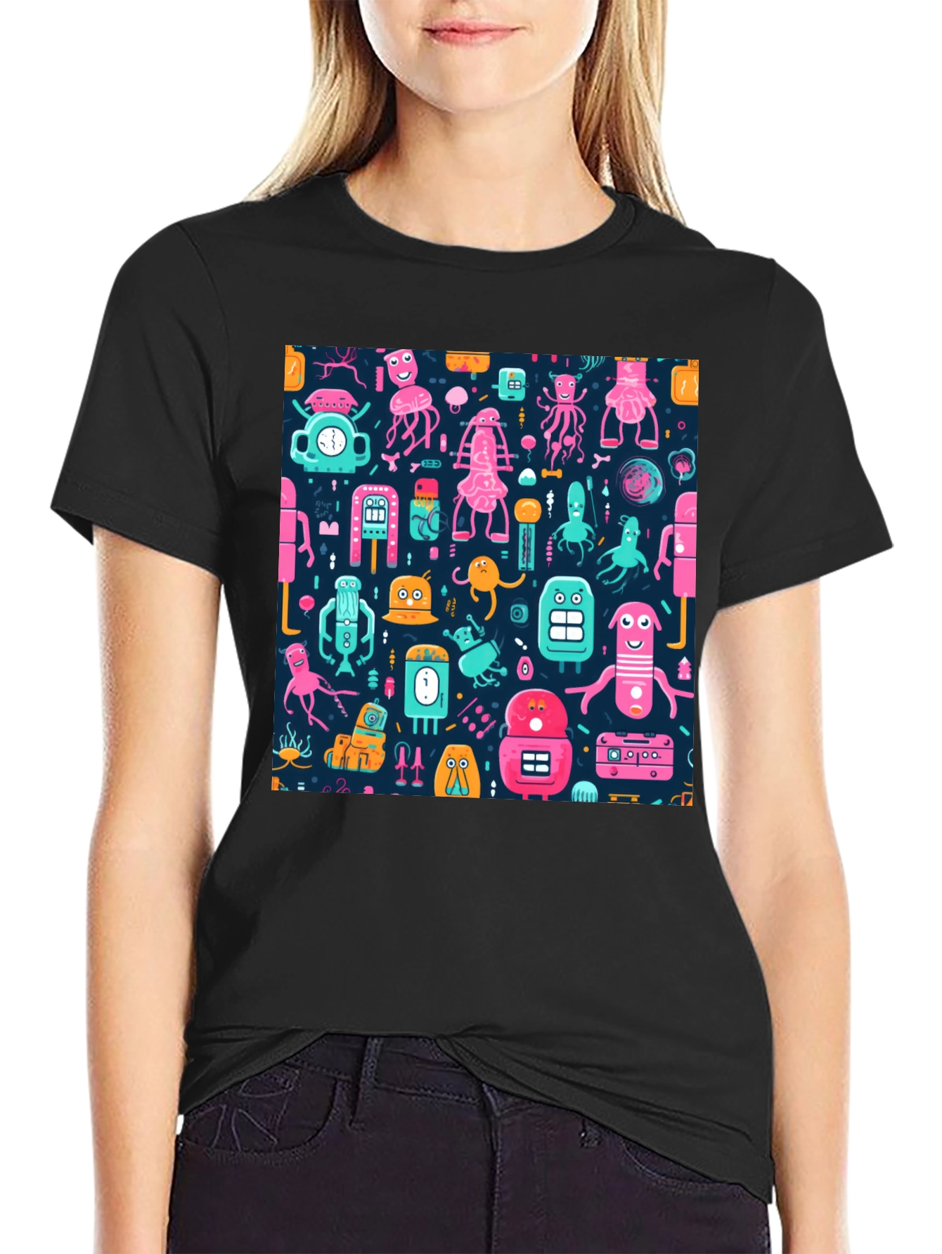Funky Robot Pattern T-Shirt