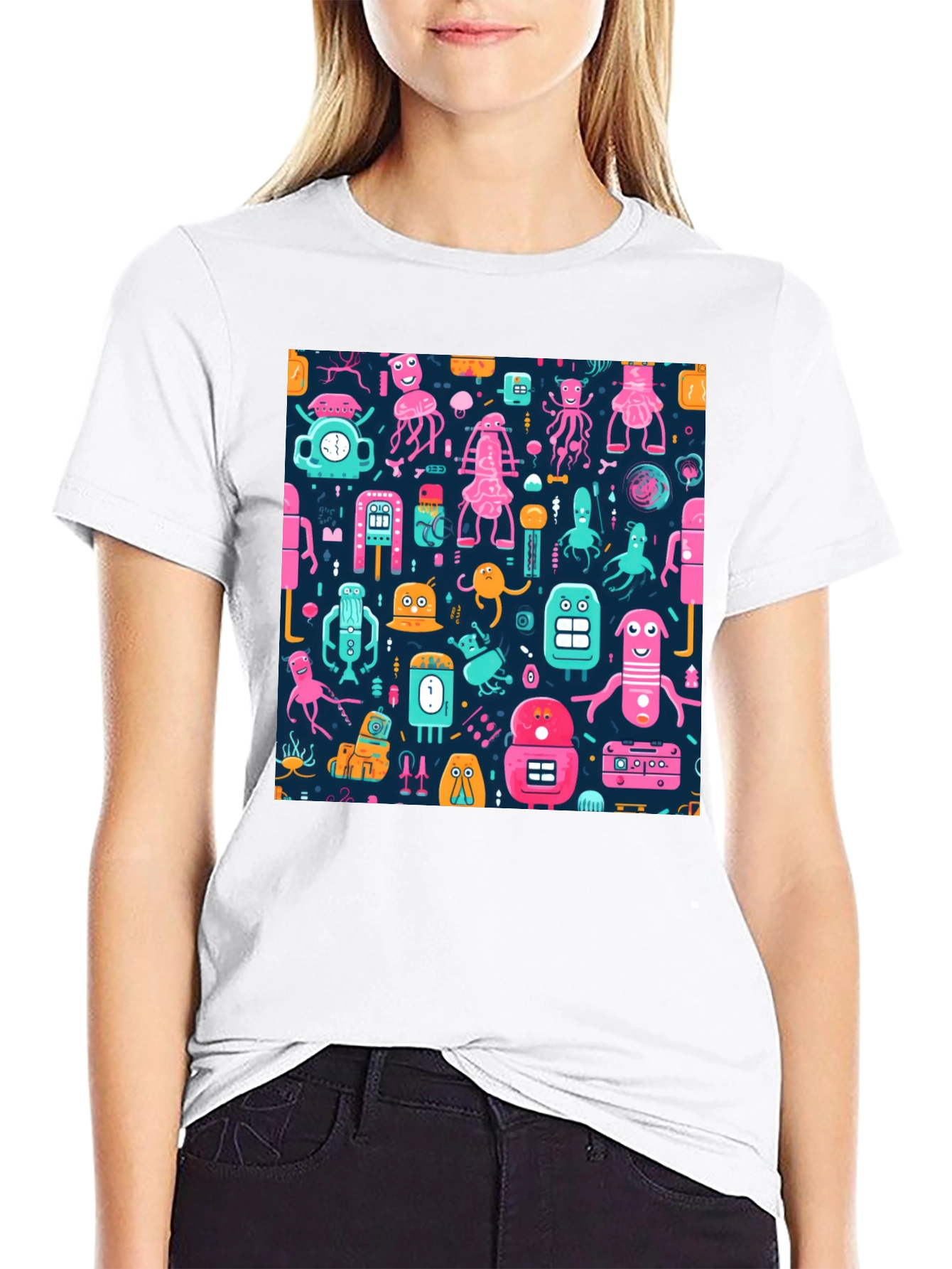 Funky Robot Pattern T-Shirt