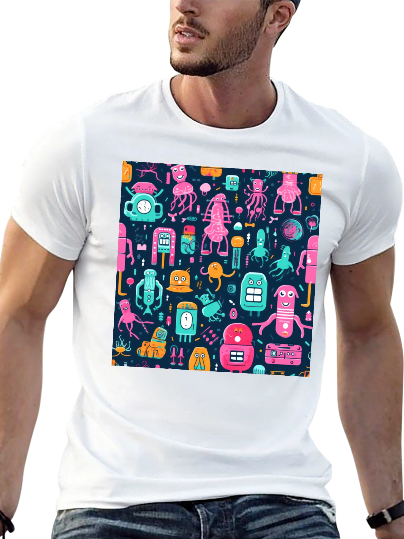Funky Robot Pattern T-Shirt