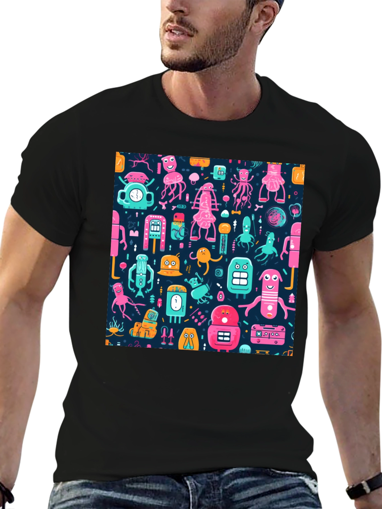 Funky Robot Pattern T-Shirt
