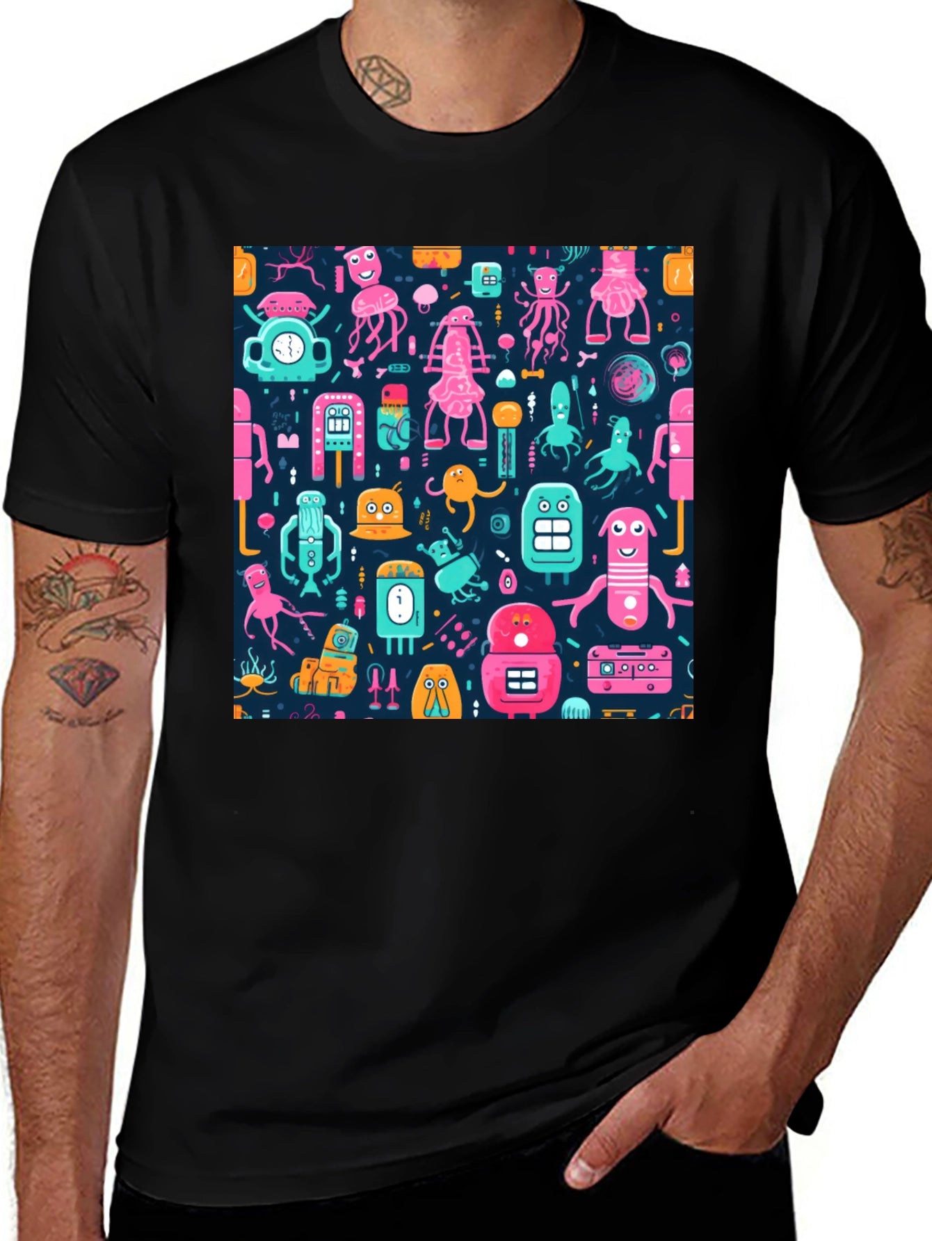 Funky Robot Pattern T-Shirt