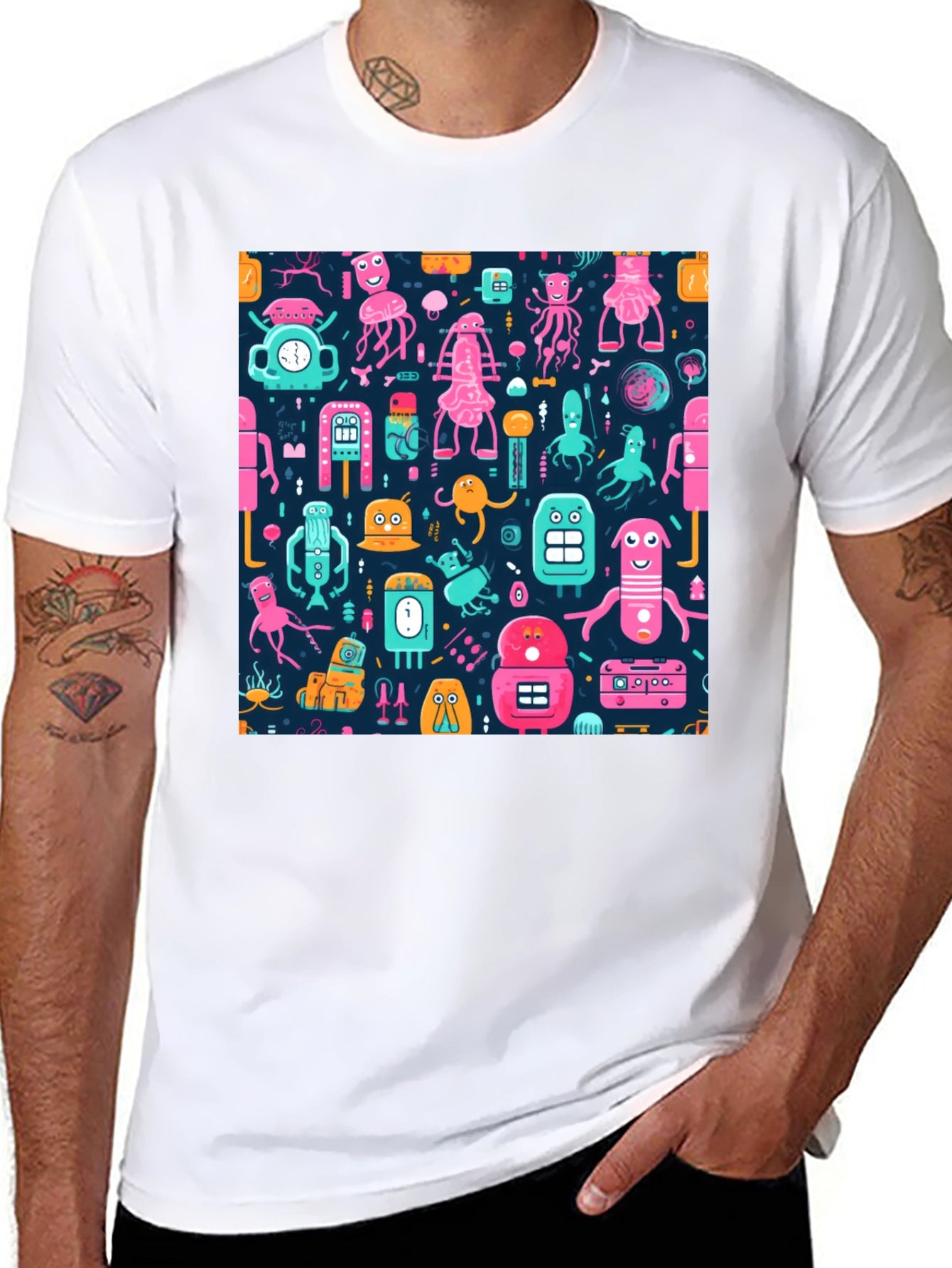 Funky Robot Pattern T-Shirt