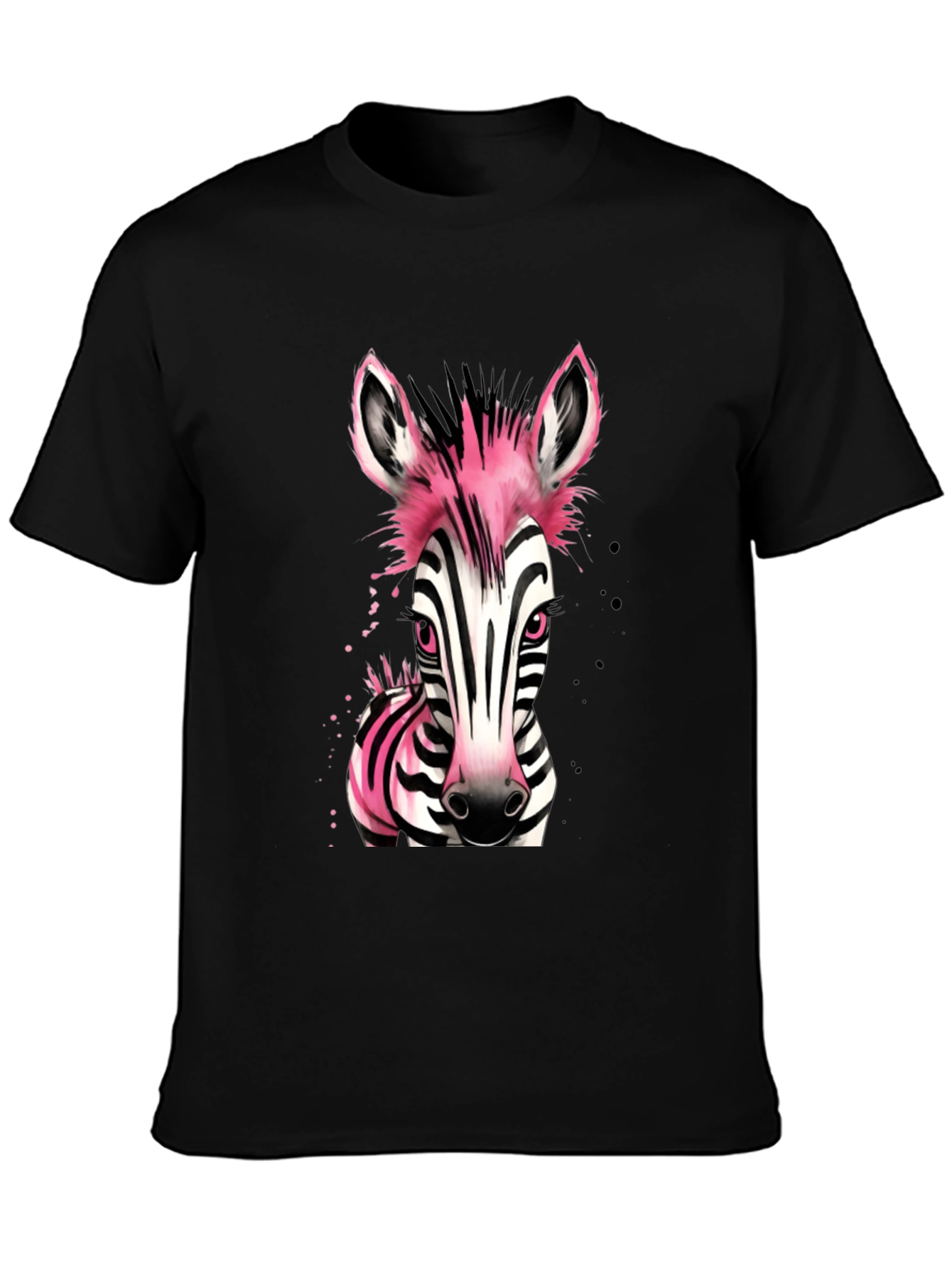Pink Zebra Graphic Print Mens Black T-Shirt