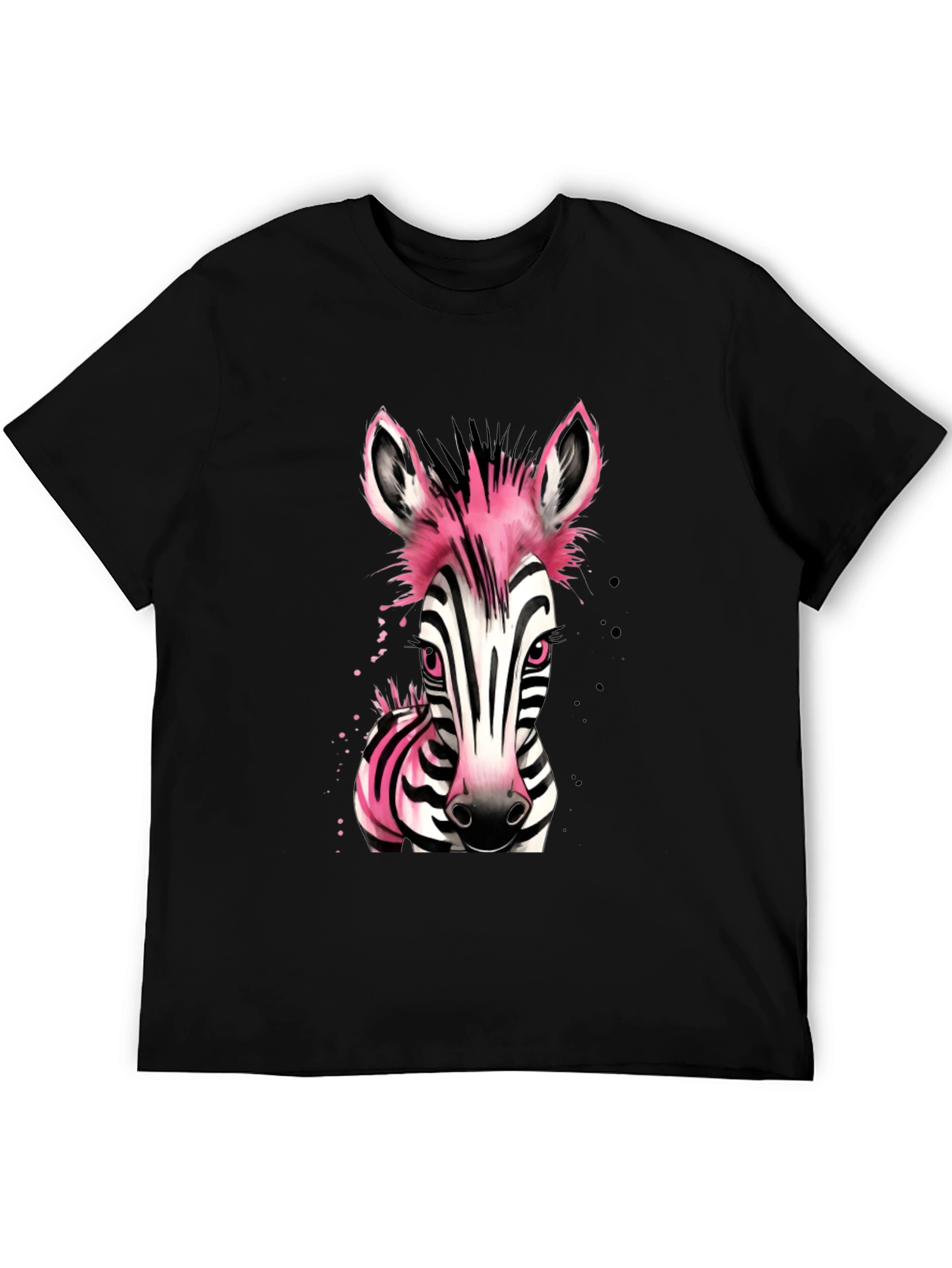 Pink Zebra Graphic Print Mens Black T-Shirt