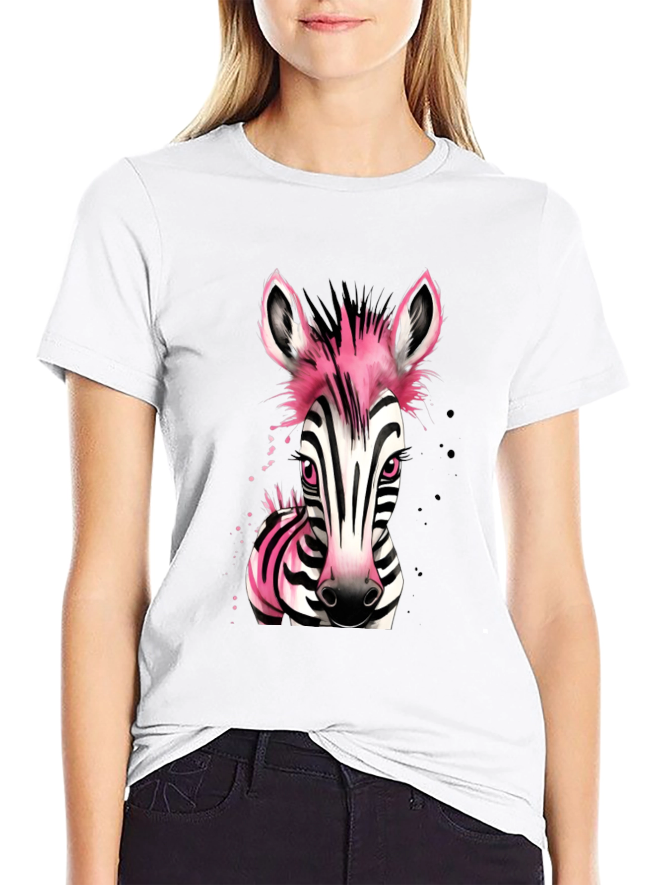 Pink Zebra Graphic Print Mens Black T-Shirt