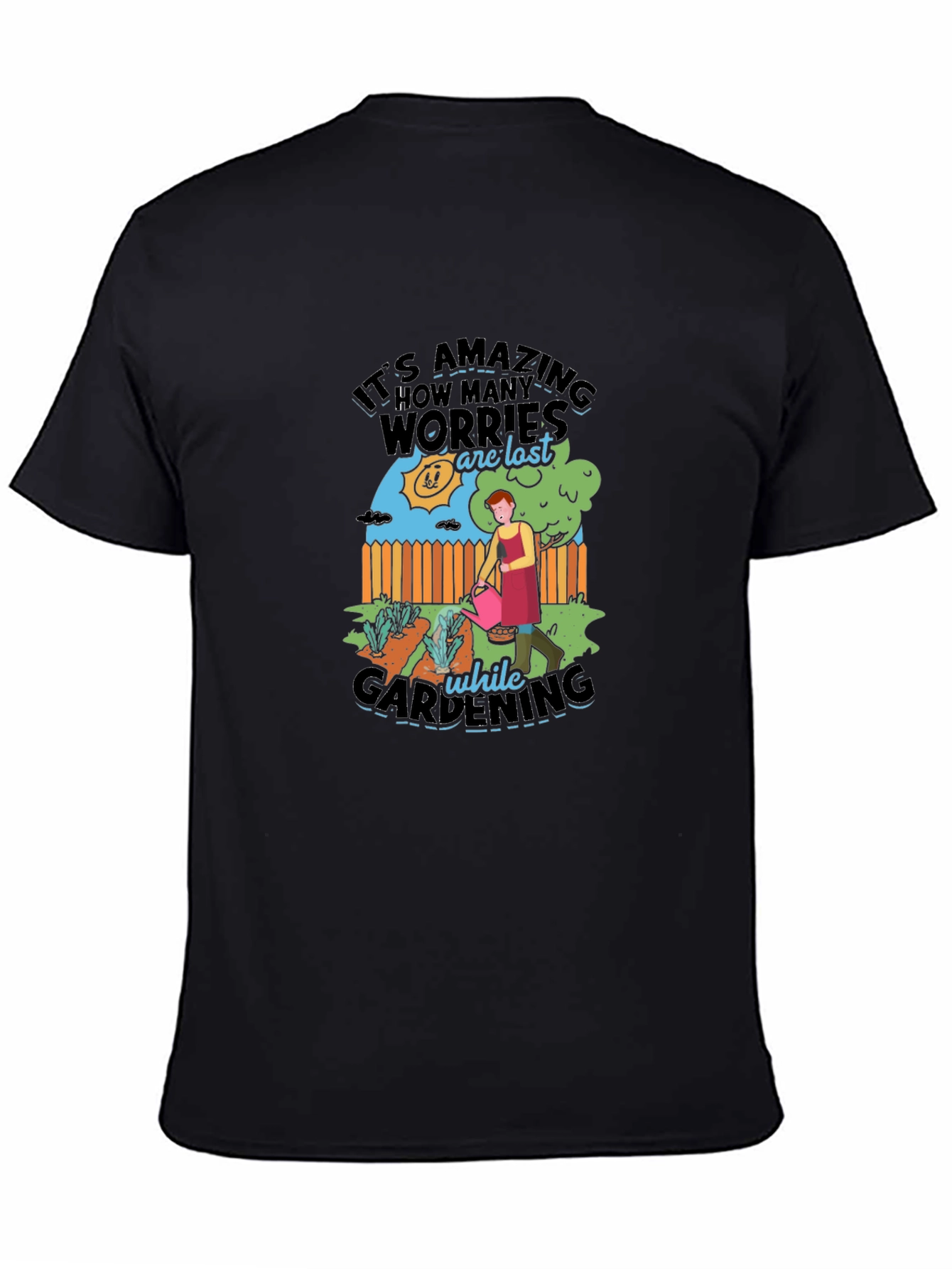 Gardening Therapy Graphic Tee - Relaxing Black Cotton T-Shirt