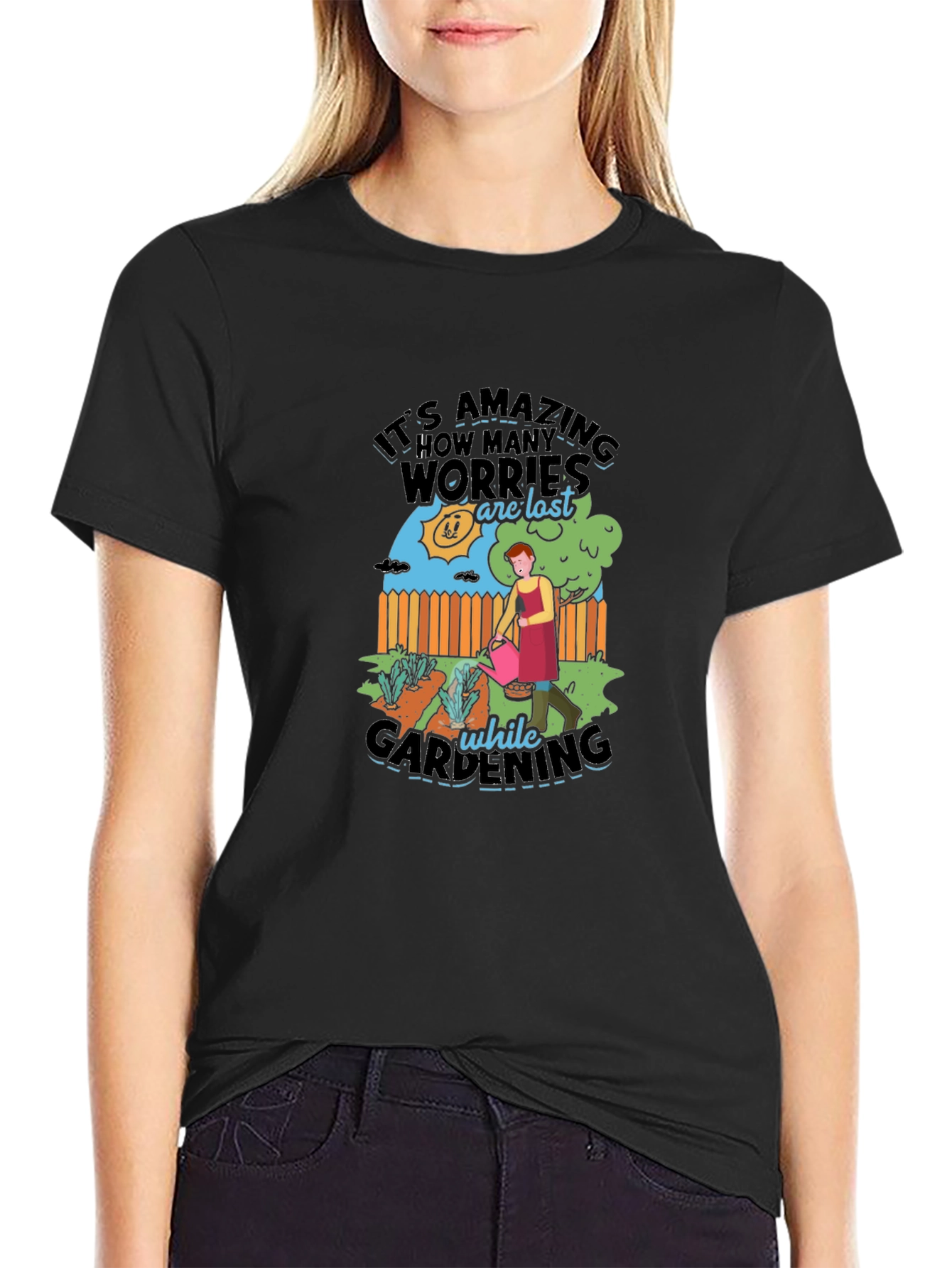 Gardening Therapy Graphic Tee - Relaxing Black Cotton T-Shirt