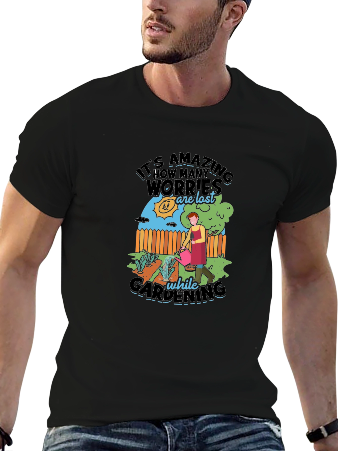 Gardening Therapy Graphic Tee - Relaxing Black Cotton T-Shirt