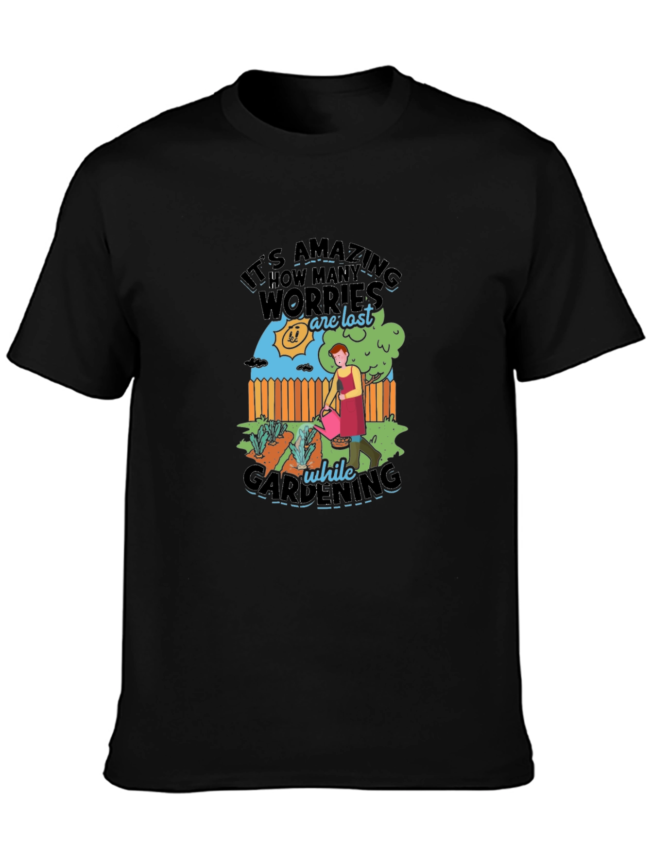 Gardening Therapy Graphic Tee - Relaxing Black Cotton T-Shirt