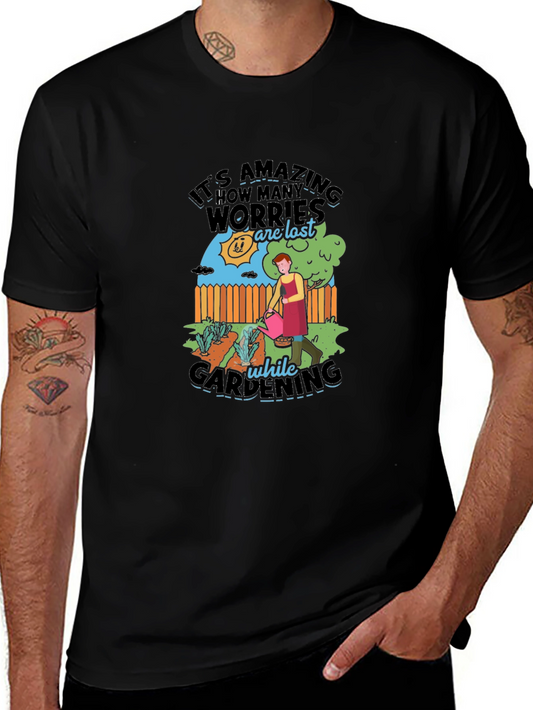 Gardening Therapy Graphic Tee - Relaxing Black Cotton T-Shirt