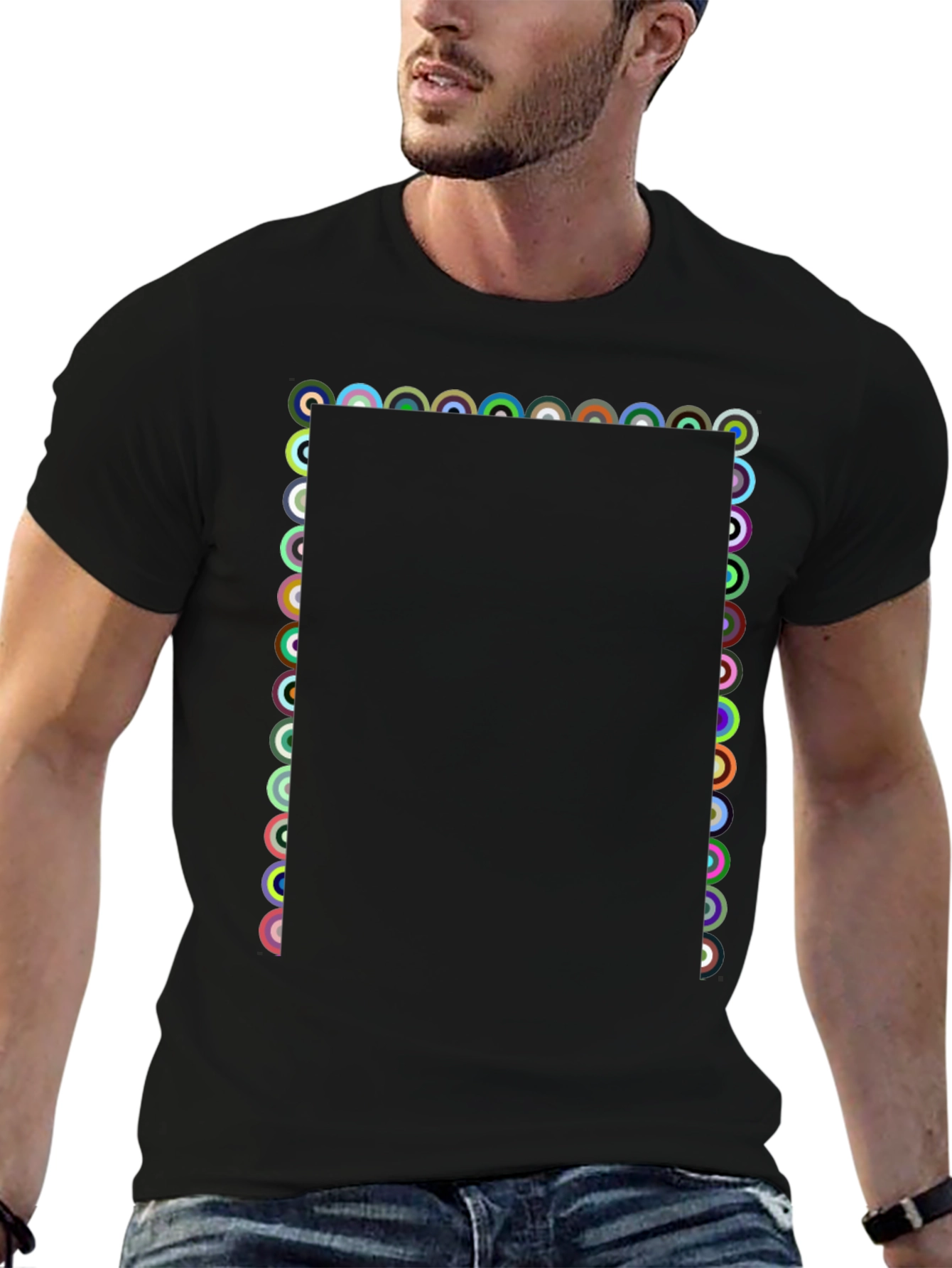 Geometric Circle Pattern Black T-Shirt