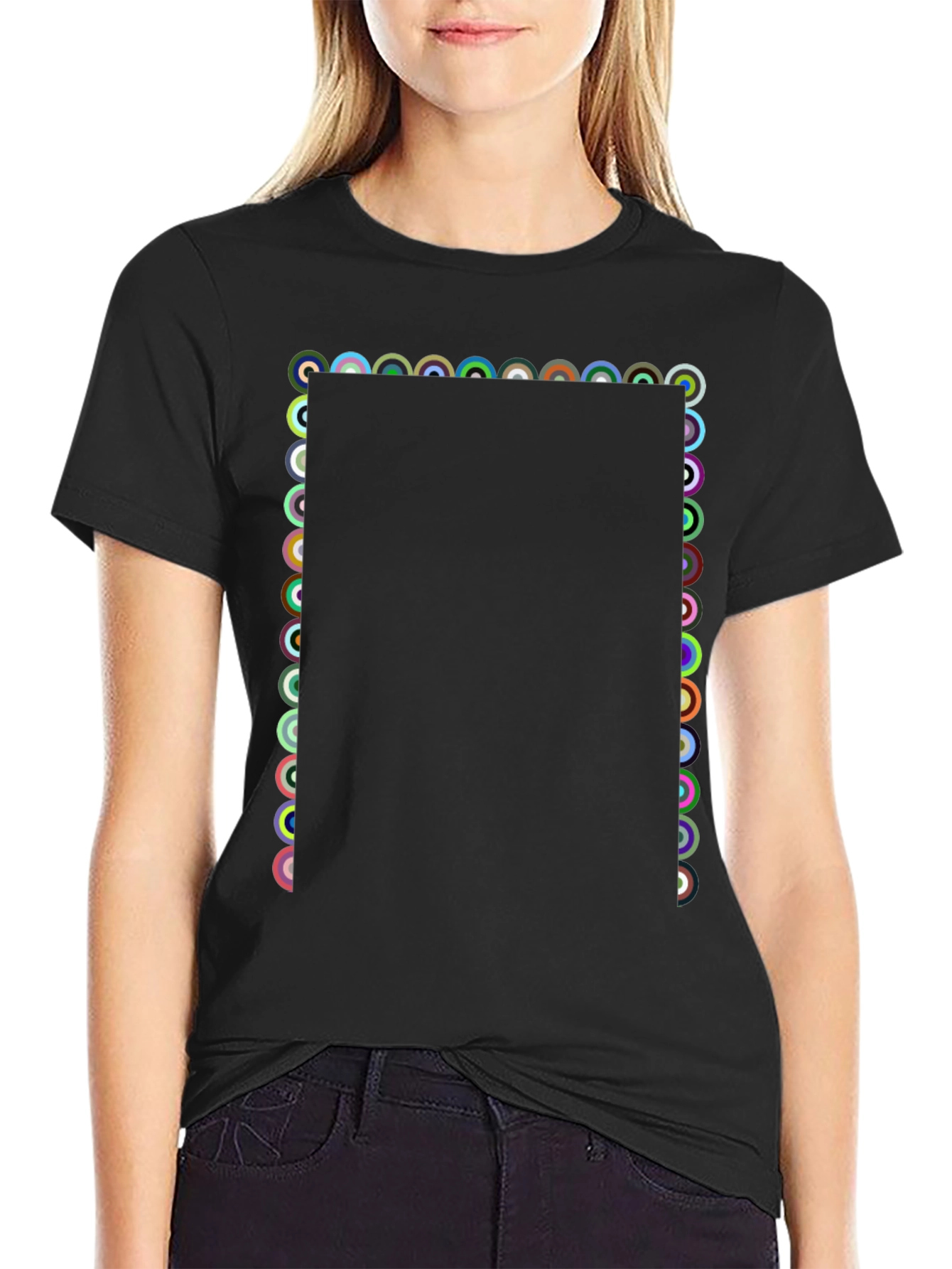 Geometric Circle Pattern Black T-Shirt