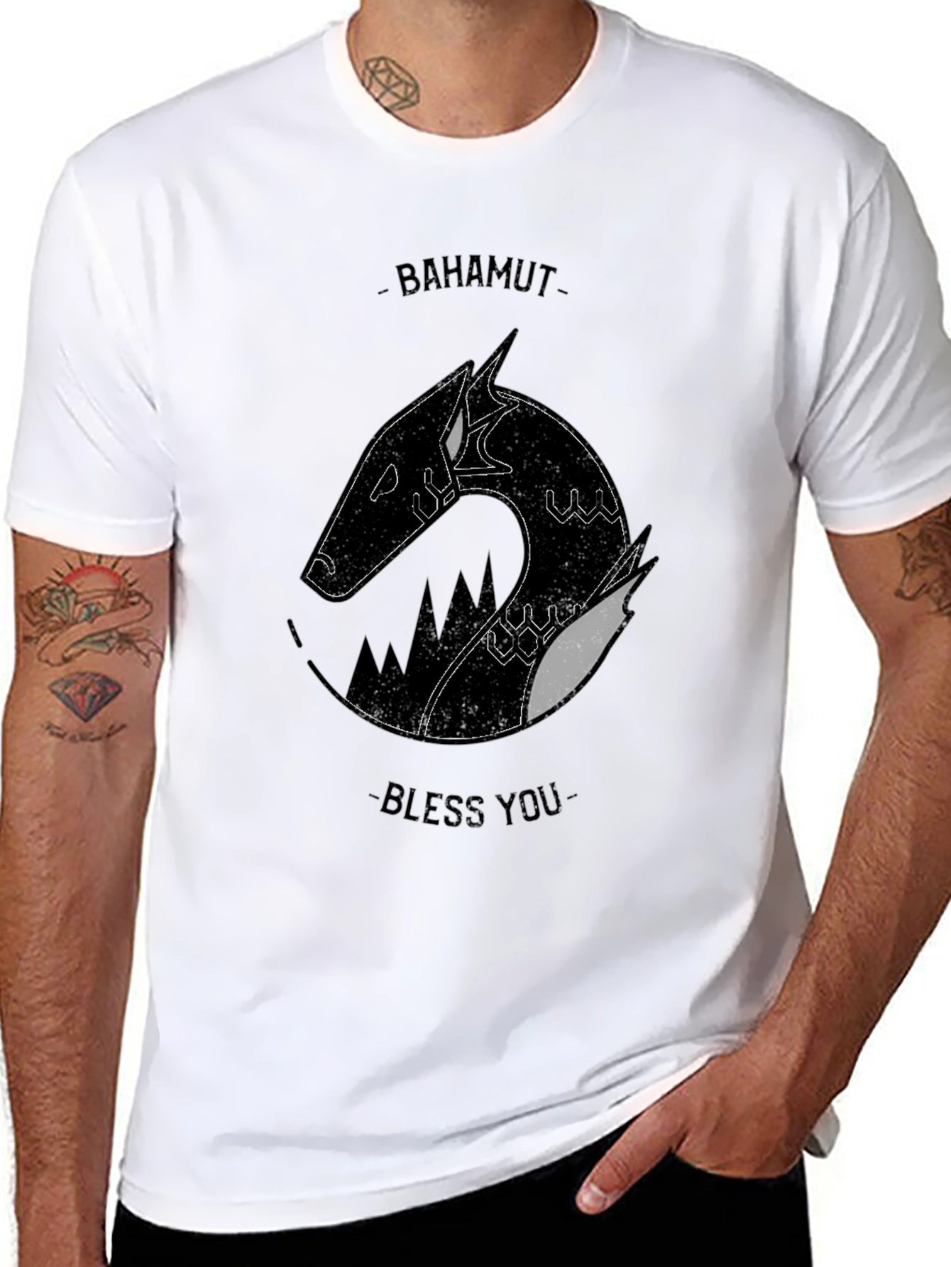Bahamut Bless You T-Shirt - Black Graphic Tee