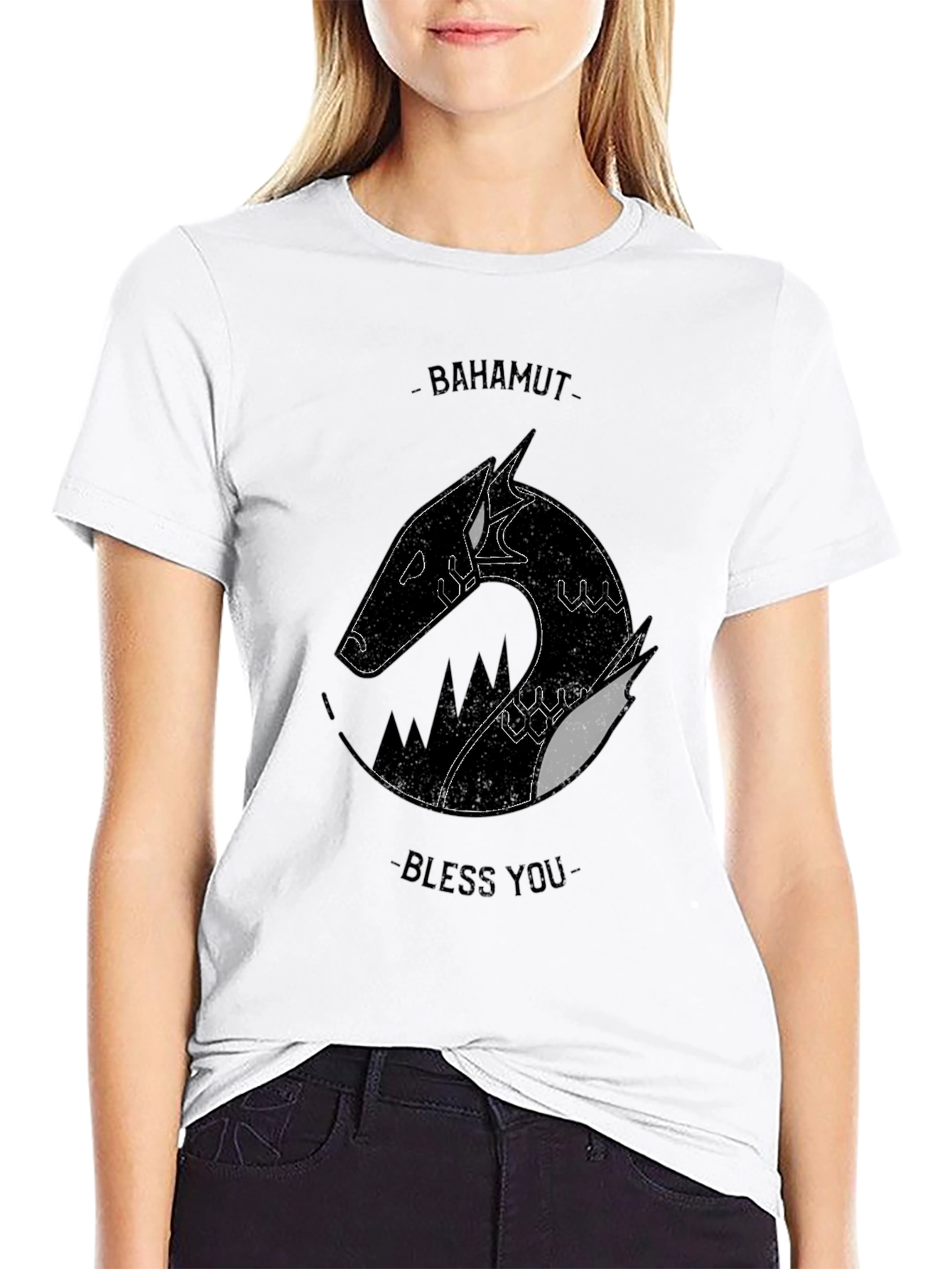 Bahamut Bless You T-Shirt - Black Graphic Tee