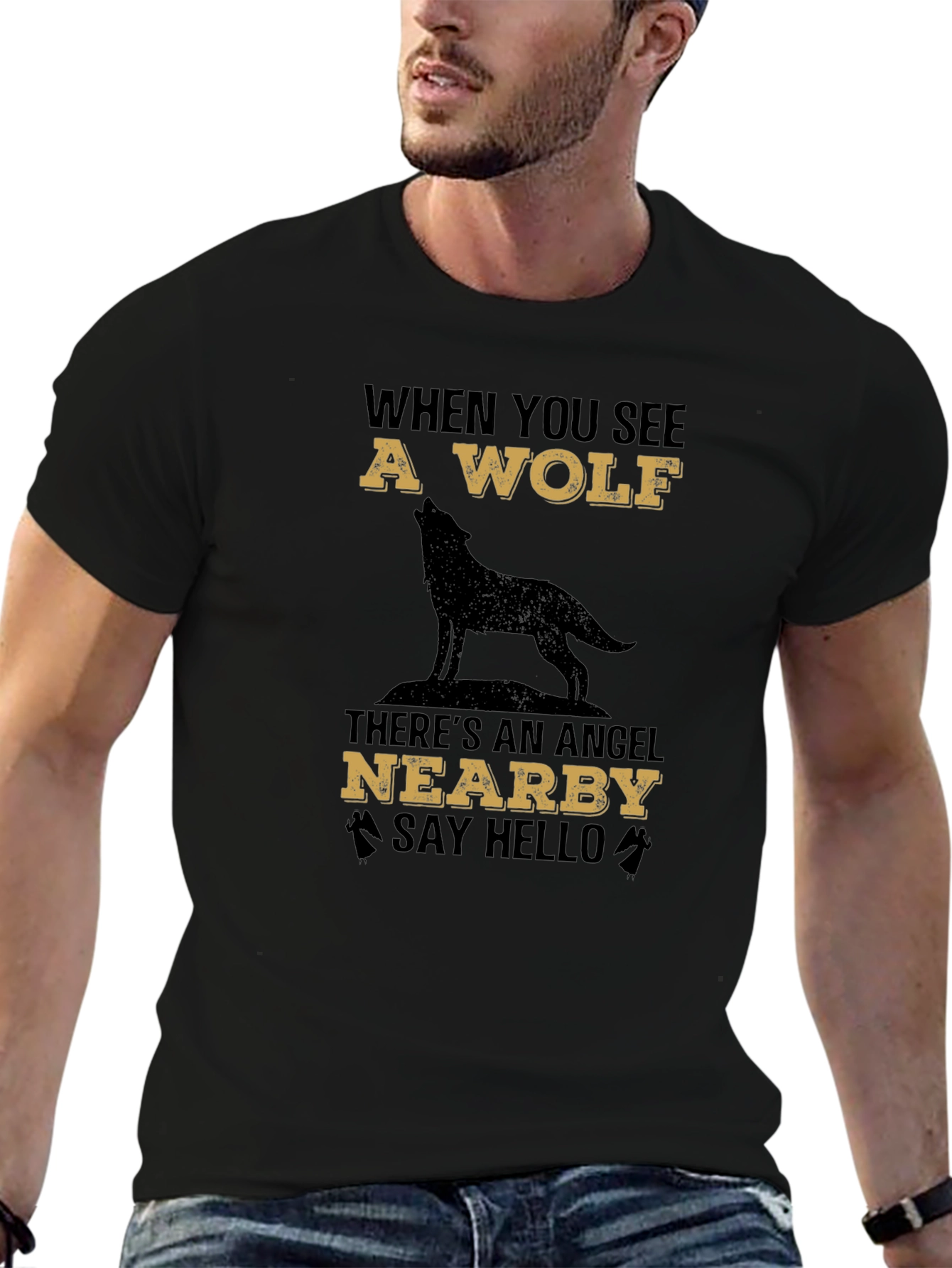 Wolf & Angel Graphic Tee - Unisex Black T-Shirt