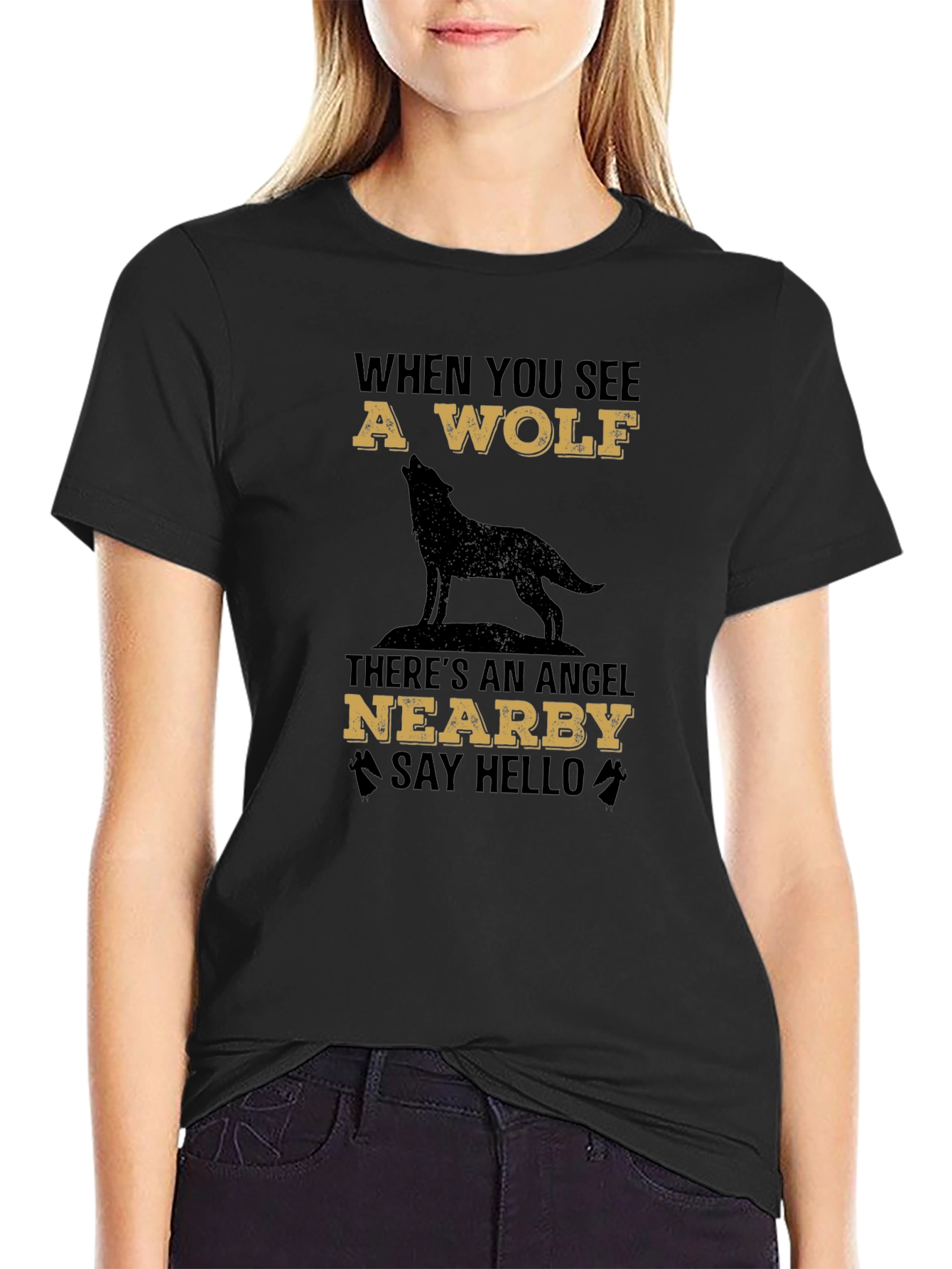 Wolf & Angel Graphic Tee - Unisex Black T-Shirt