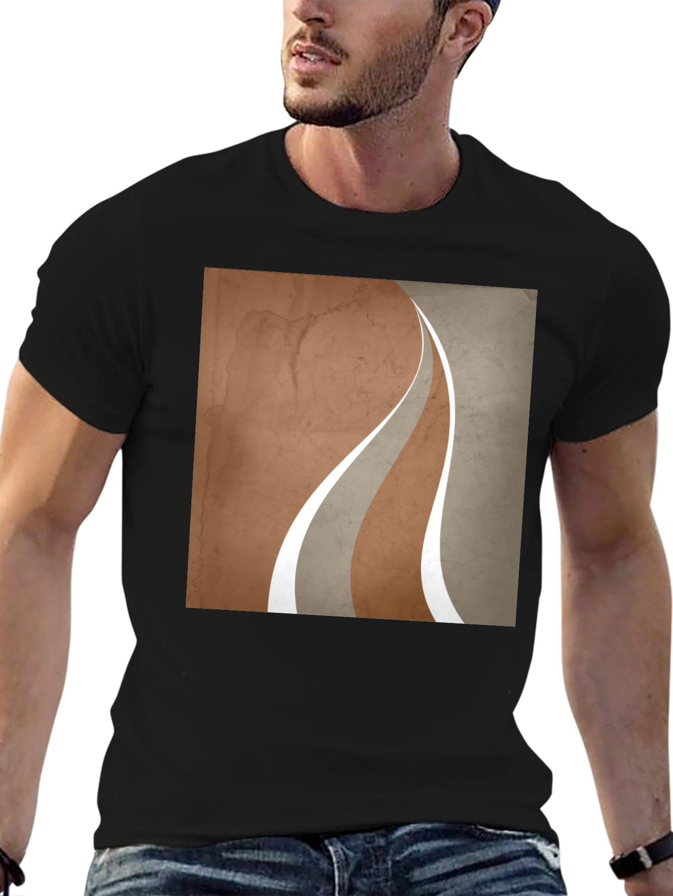 Modern Graphic Tee - Earth Tone Curves