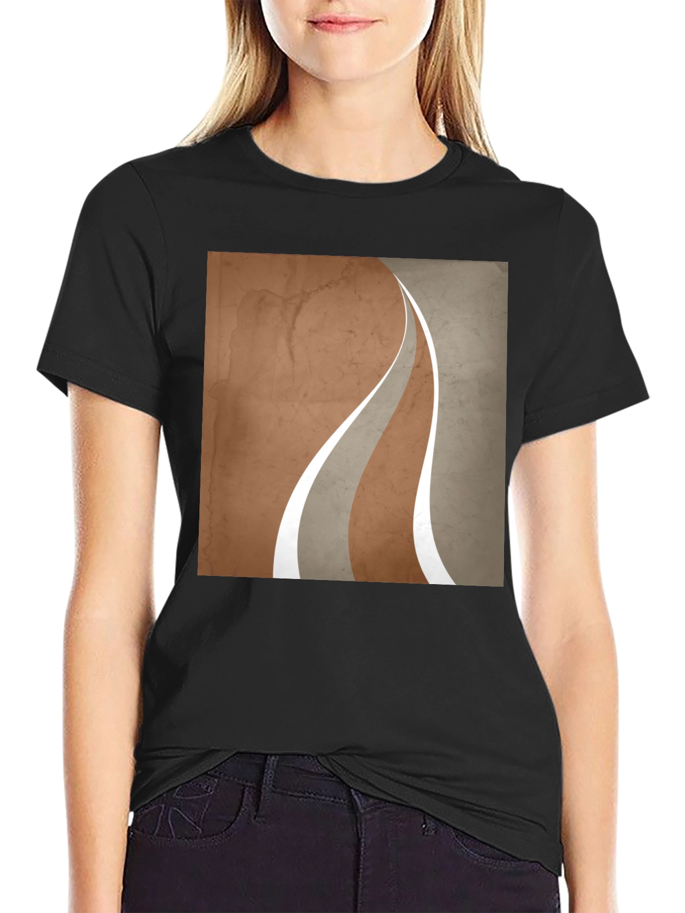 Modern Graphic Tee - Earth Tone Curves