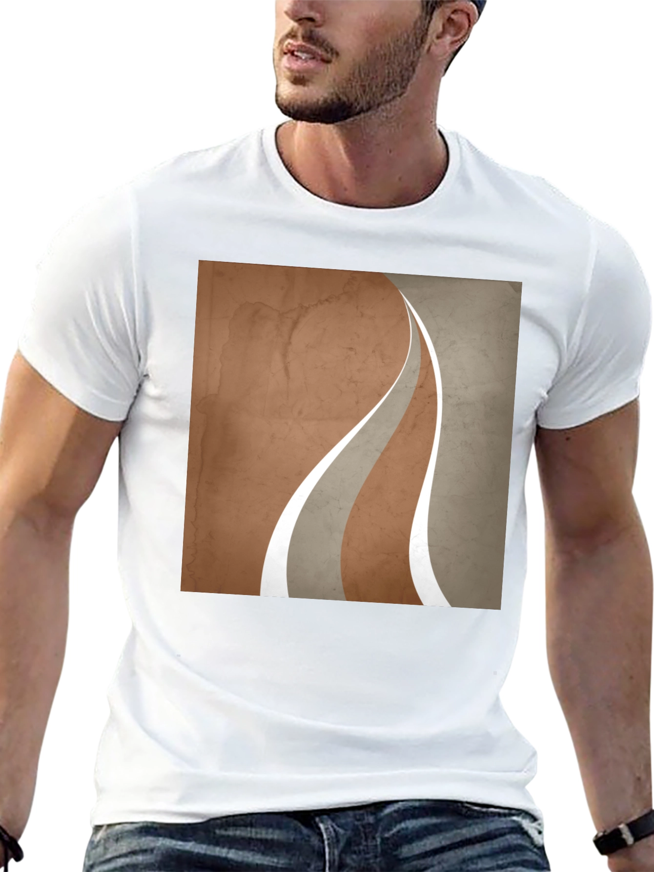 Modern Graphic Tee - Earth Tone Curves