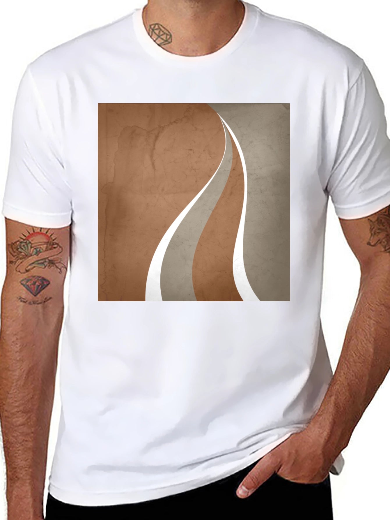 Modern Graphic Tee - Earth Tone Curves