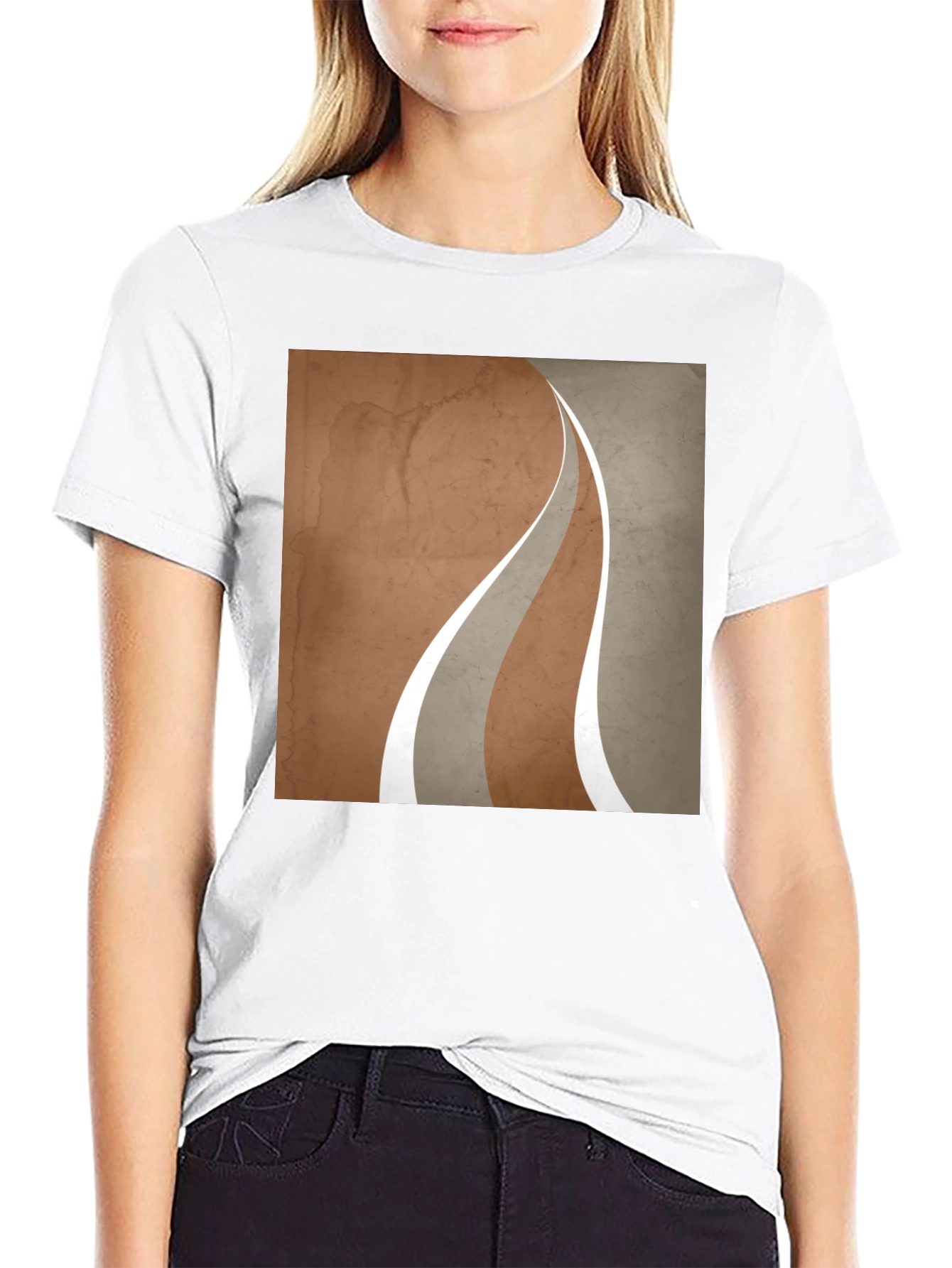 Modern Graphic Tee - Earth Tone Curves