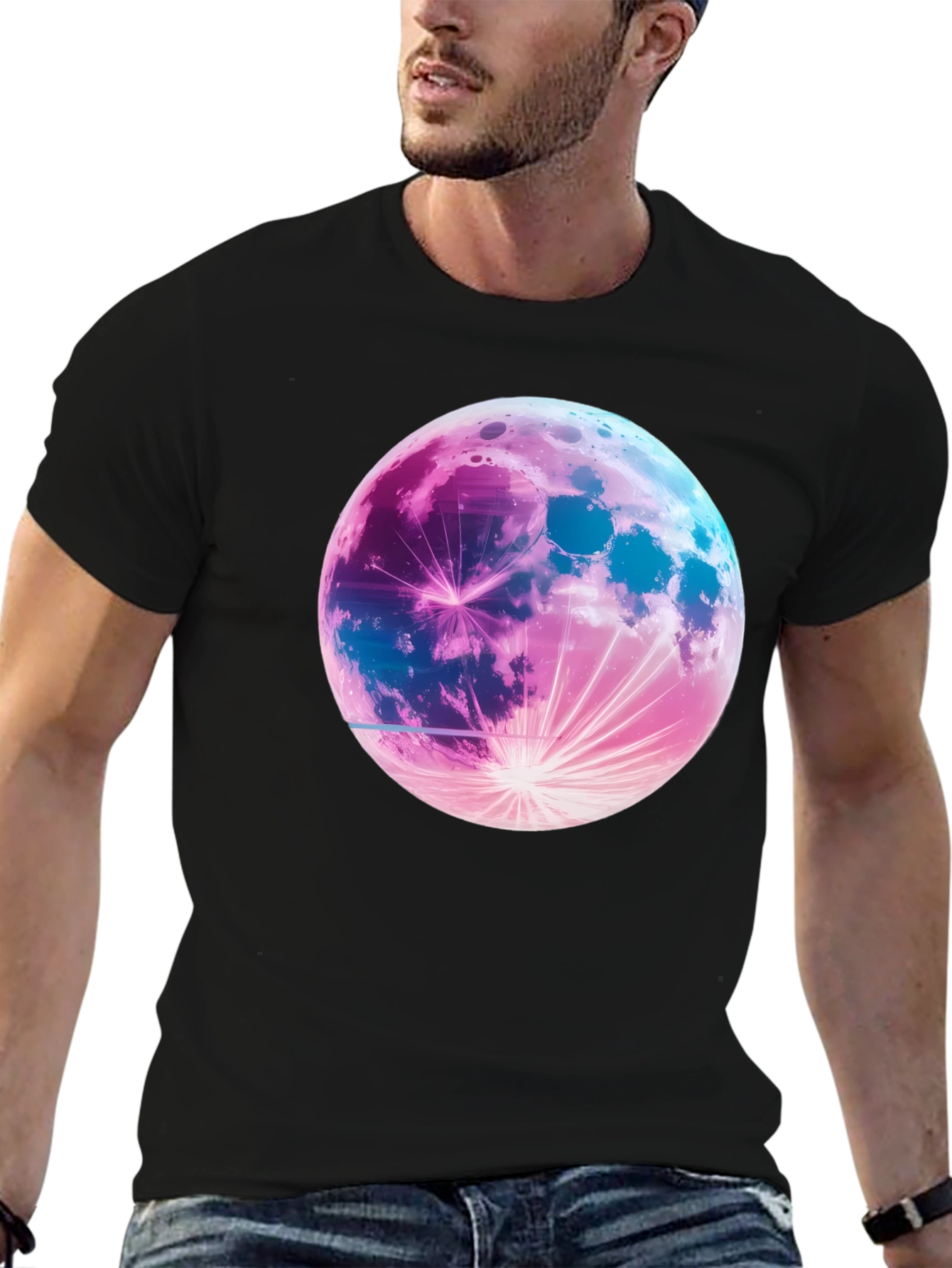 Cosmic Moon Graphic T-Shirt - Black