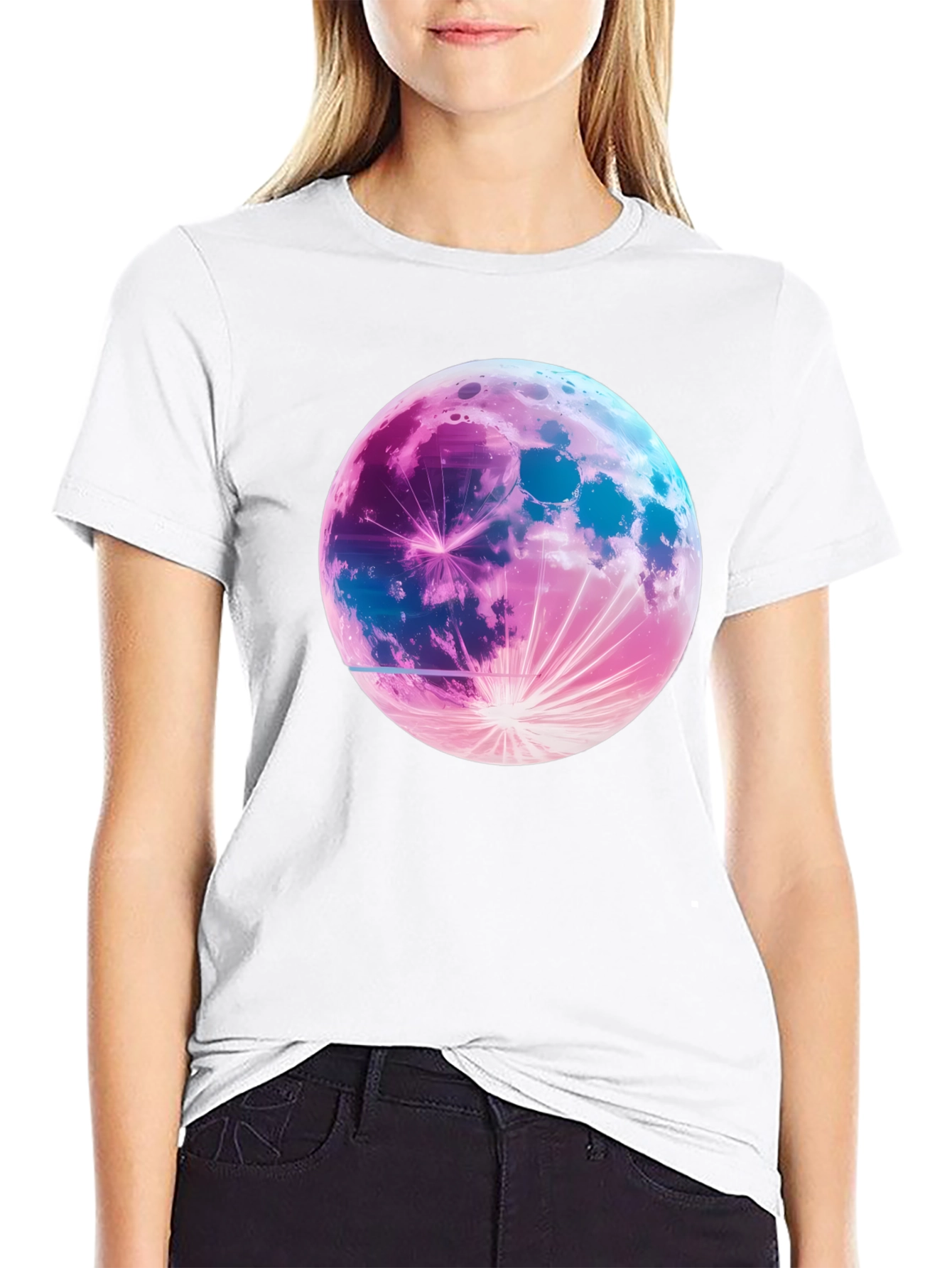 Cosmic Moon Graphic T-Shirt - Black