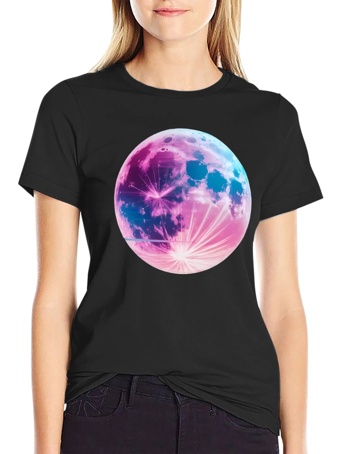 Cosmic Moon Graphic T-Shirt - Black