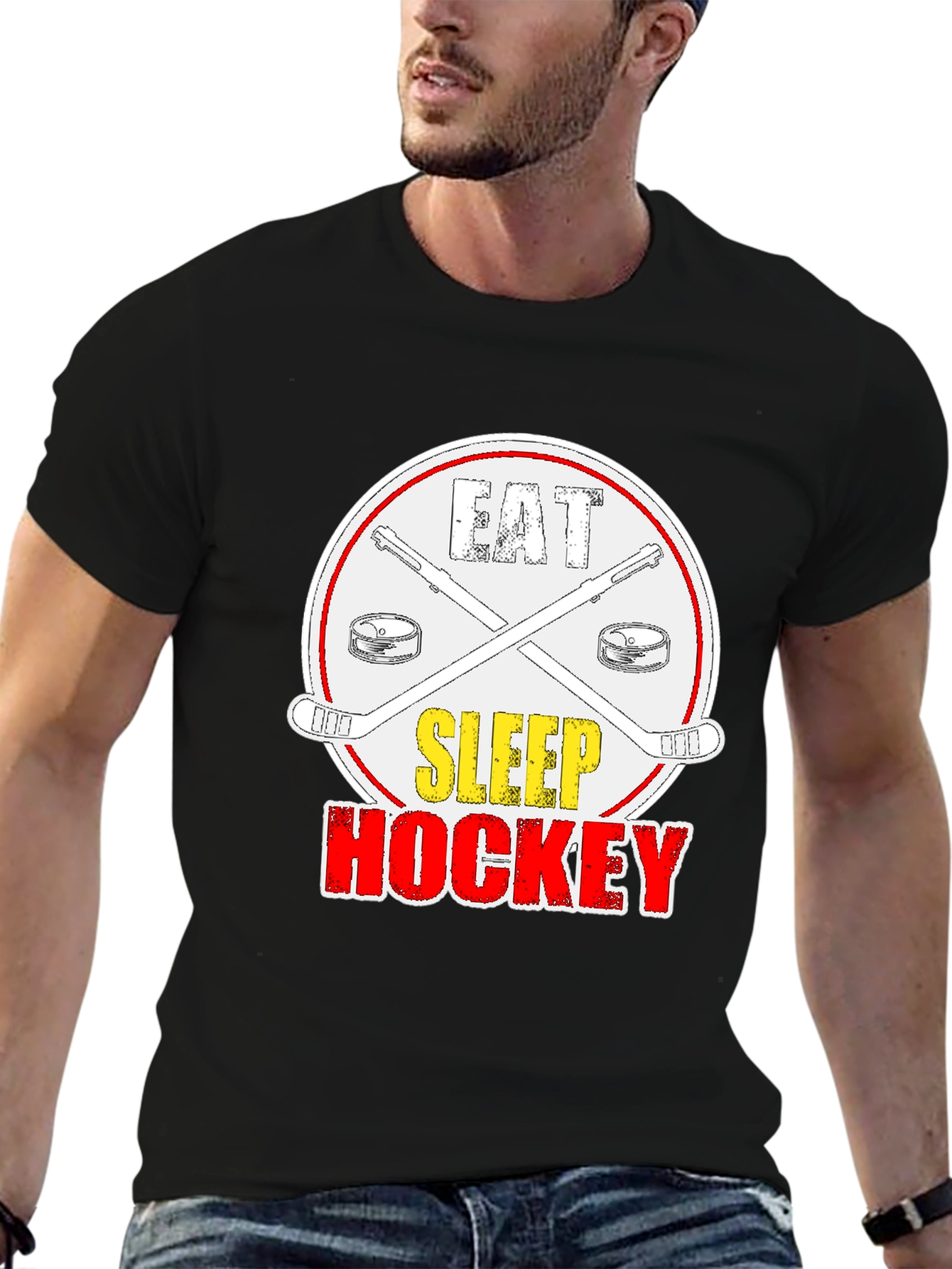 Eat Sleep Hockey Graphic T-Shirt - Black