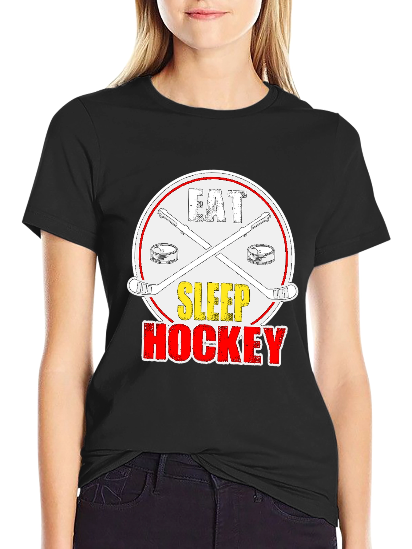 Eat Sleep Hockey Graphic T-Shirt - Black