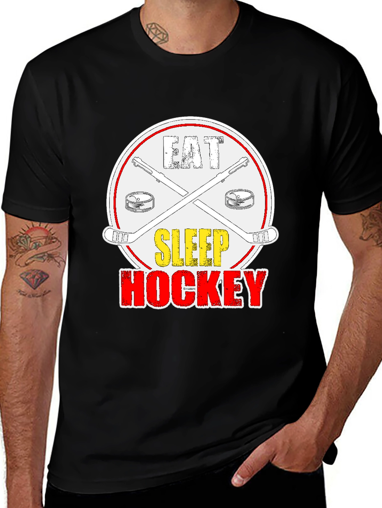Eat Sleep Hockey Graphic T-Shirt - Black