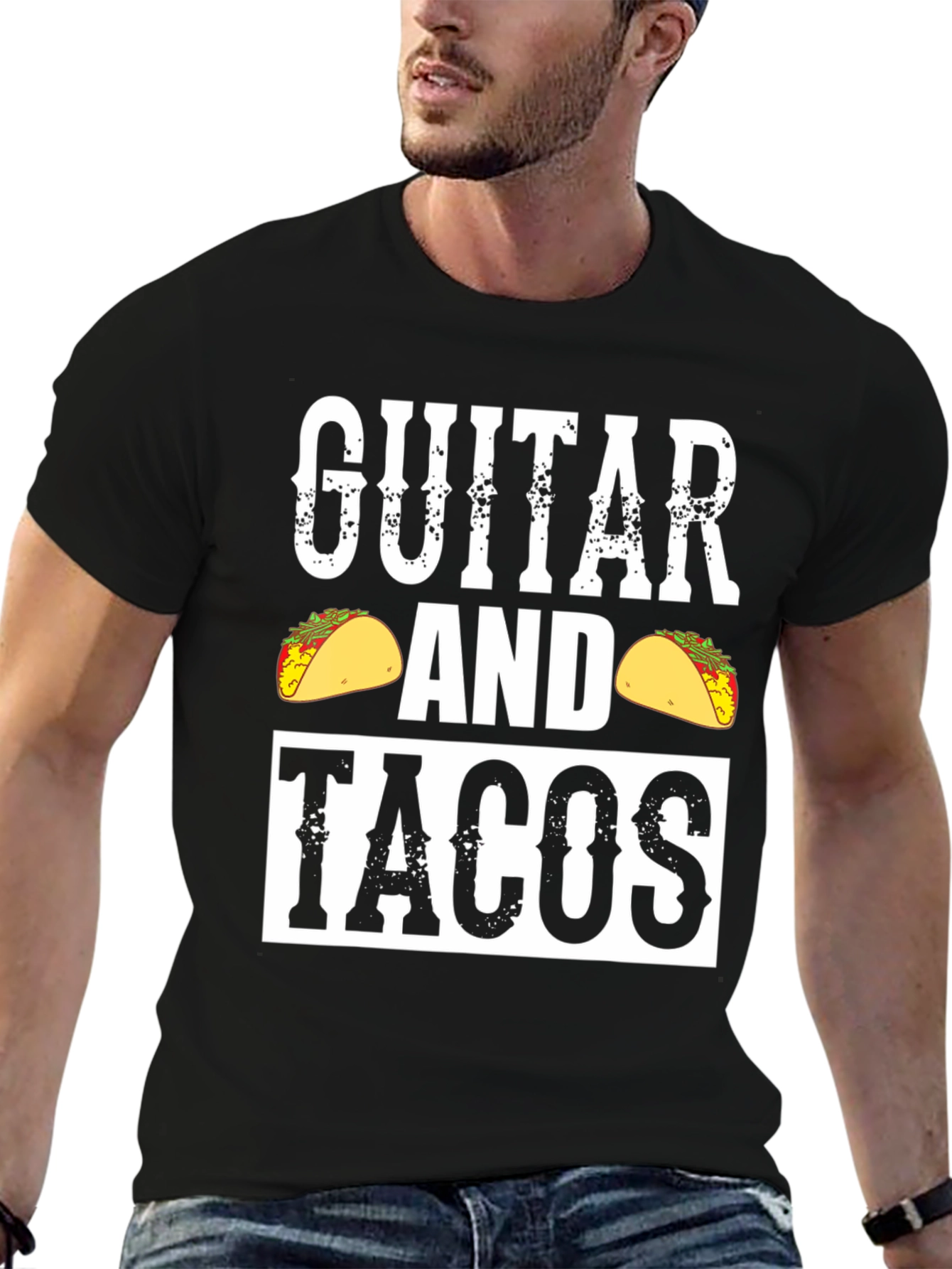 Guitar And Tacos Graphic Tee - Black Cotton Shirt