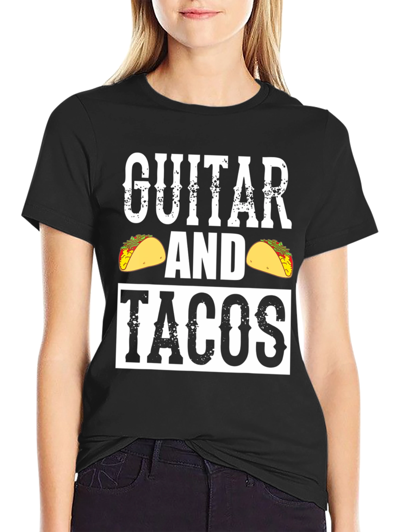 Guitar And Tacos Graphic Tee - Black Cotton Shirt