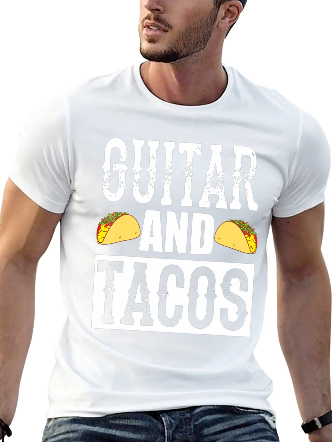 Guitar And Tacos Graphic Tee - Black Cotton Shirt