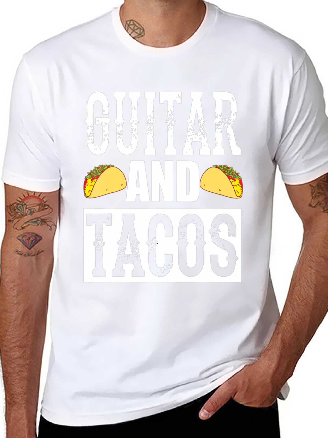 Guitar And Tacos Graphic Tee - Black Cotton Shirt