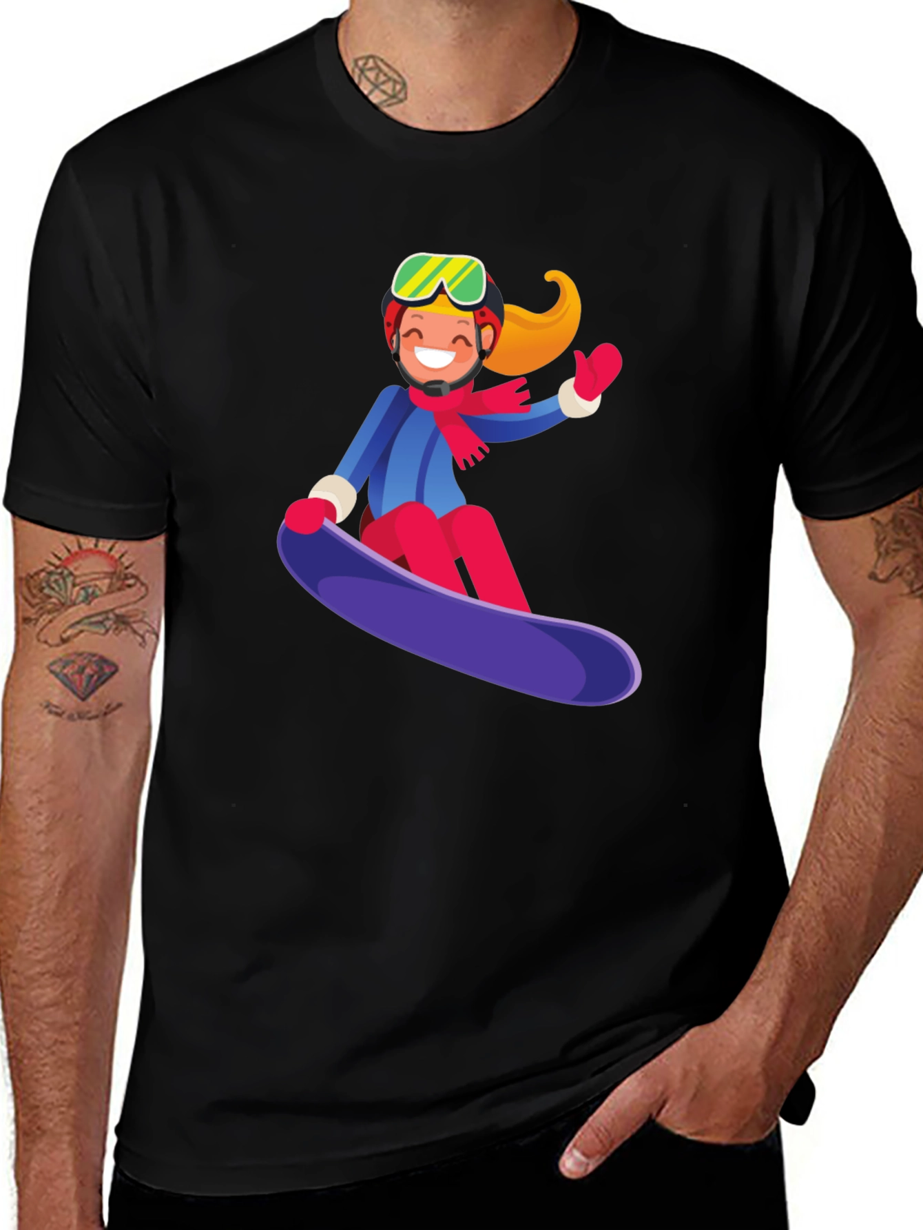 Snowboard Girl Graphic Tee - Black Cotton Casual Shirt