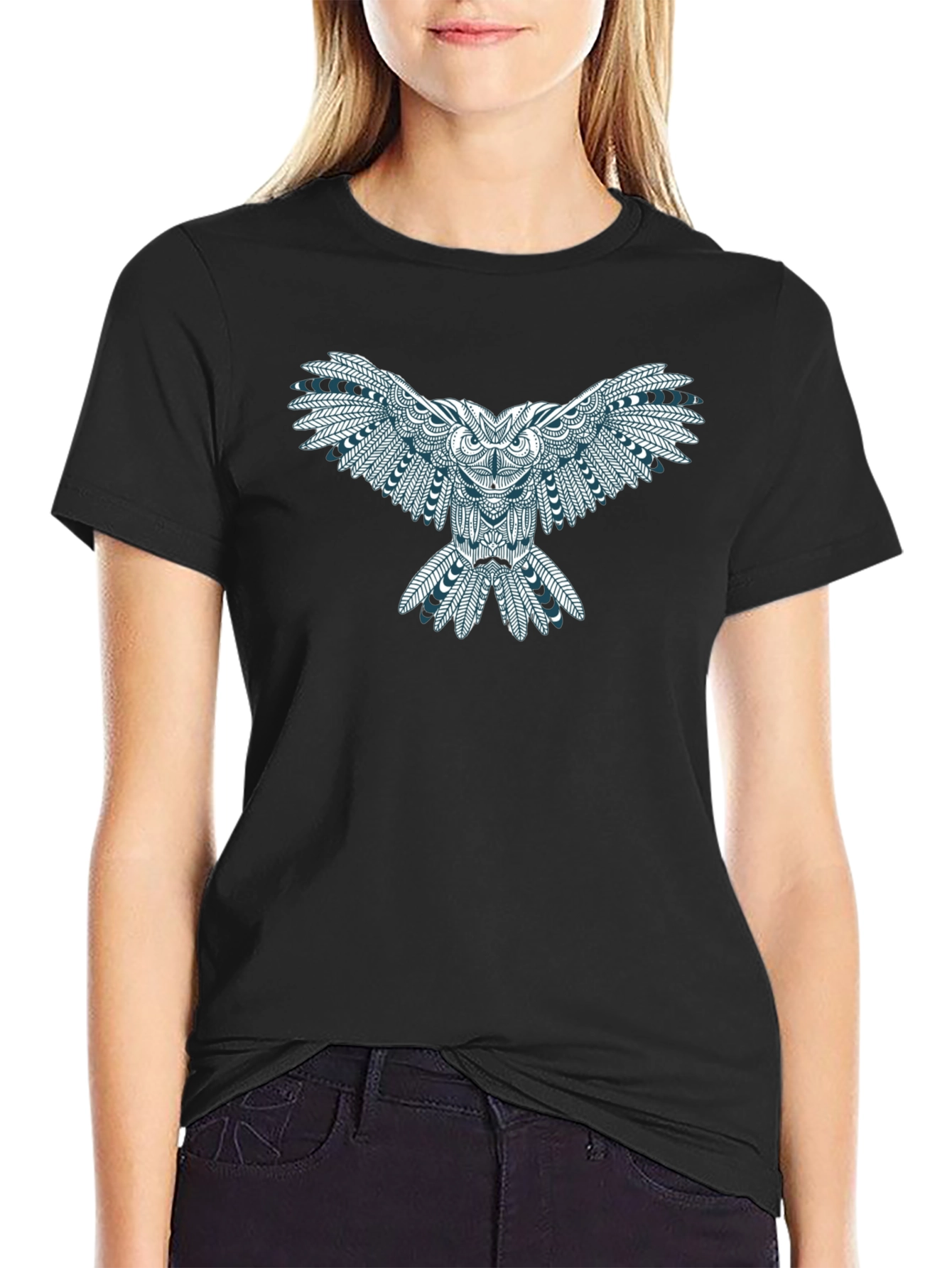 Owl Graphic Print Tee - Black