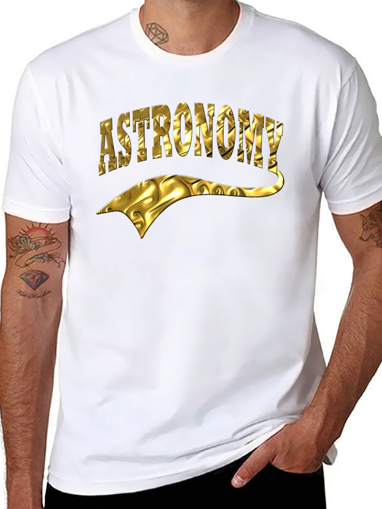 Astronomy Gold Foil Design Black T-Shirt