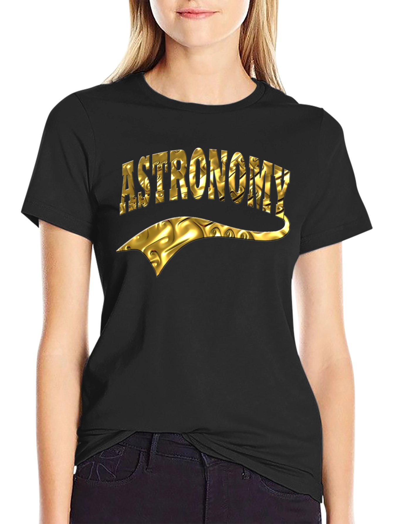 Astronomy Gold Foil Design Black T-Shirt